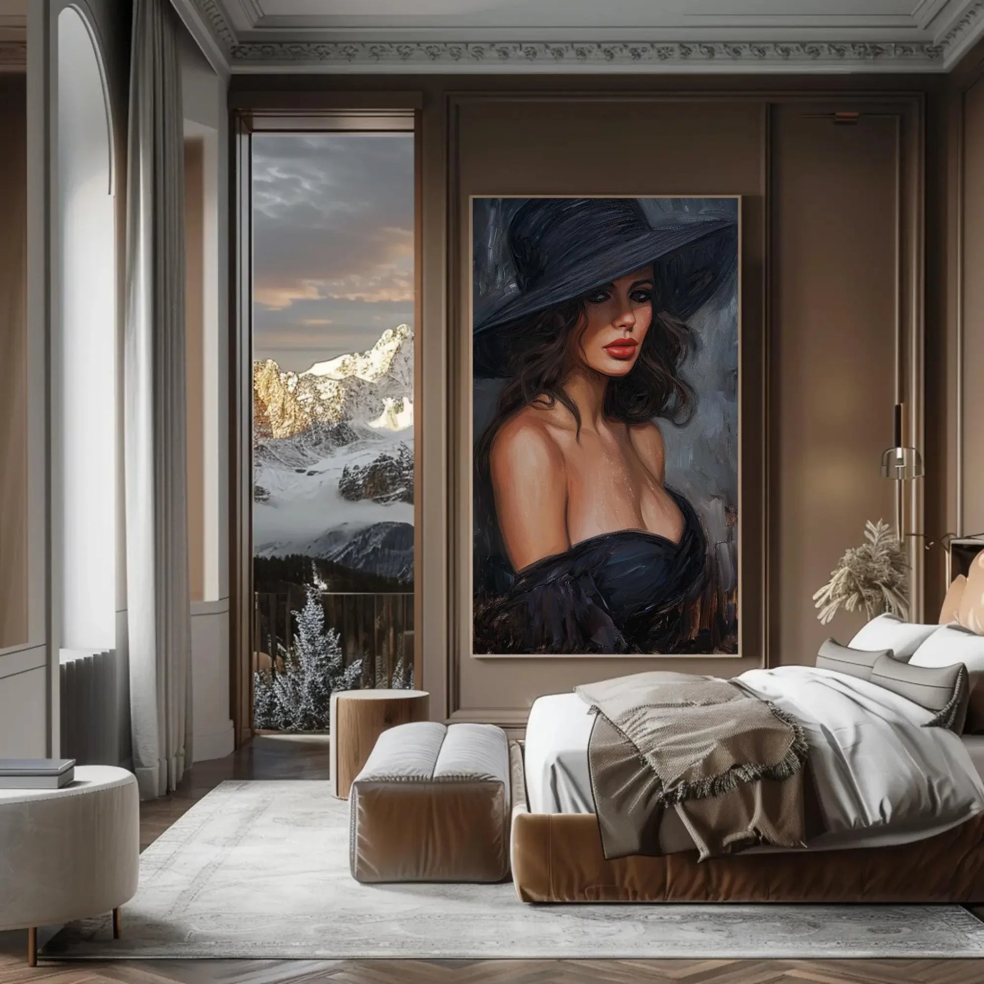 Enchanting Lady in Black Canvas Oil Painting, Framed Print, Elegant Poster Art, Classic Wall Decor, Ready to Hang, Living Room & Bedroom Wall Art – Canvas Print