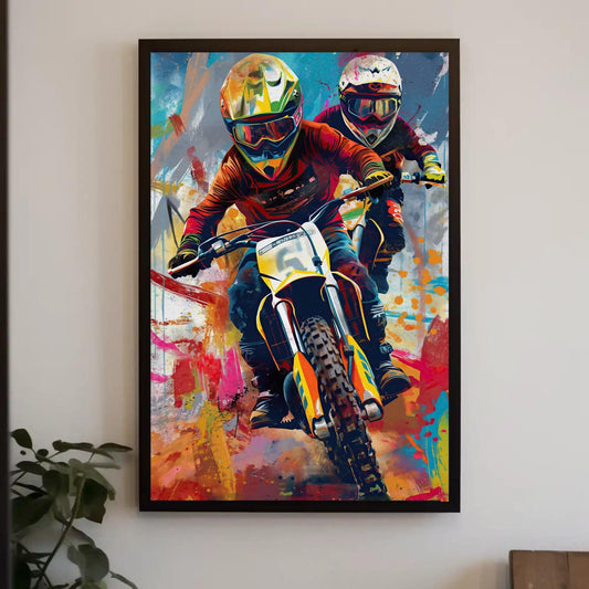 Dirt bike wall art, bike lover canvas print, biker riders wall decor, bikers wall art, off-road bike riders, dirt biking, ready to hang Wall Art – Canvas Print