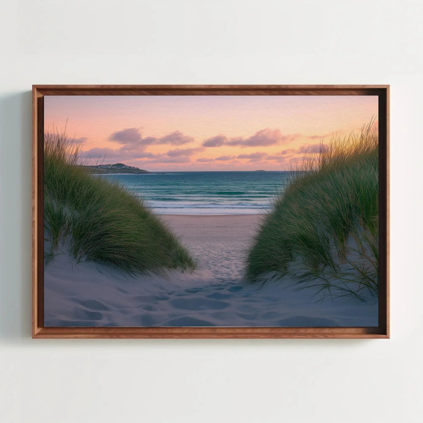Tranquil beach seascape canvas print, coastal wall art with sand dunes and ocean view, serene nautical decor for living room or bedroom Wall Art – Canvas Print