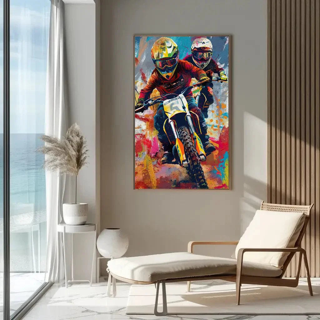 Dirt bike wall art, bike lover canvas print, biker riders wall decor, bikers wall art, off-road bike riders, dirt biking, ready to hang Wall Art – Canvas Print