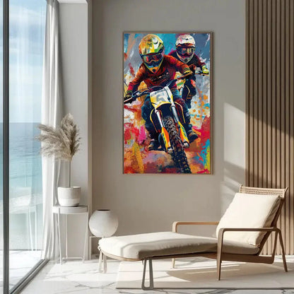 Dirt bike wall art, bike lover canvas print, biker riders wall decor, bikers wall art, off-road bike riders, dirt biking, ready to hang Wall Art – Canvas Print