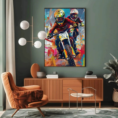 Dirt bike wall art, bike lover canvas print, biker riders wall decor, bikers wall art, off-road bike riders, dirt biking, ready to hang Wall Art – Canvas Print