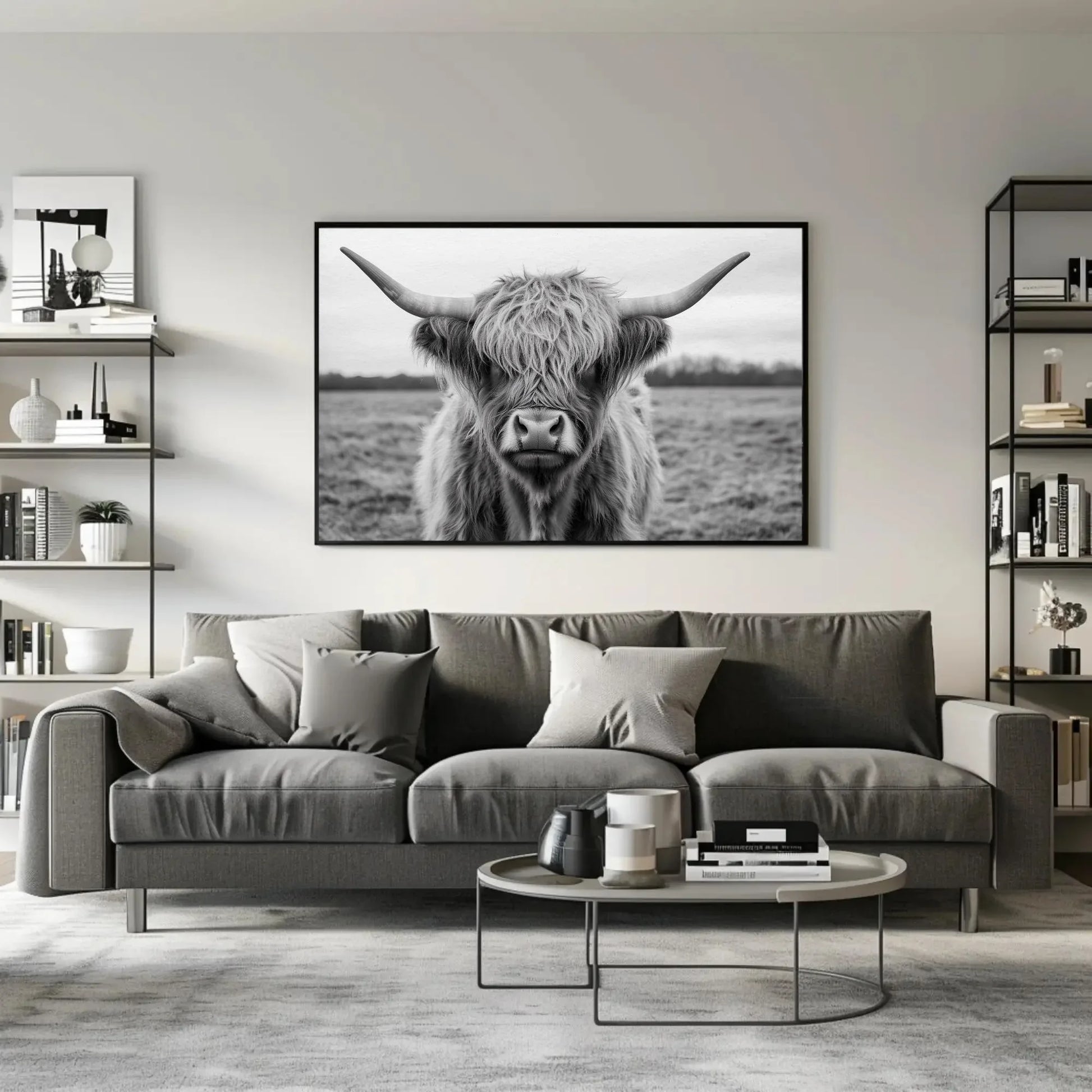 Shaggy Highland Cow Canvas Print, Rustic Western Wall Art, Farmhouse Country Cattle Photography for Cozy Home Decor Wall Art – Canvas Print