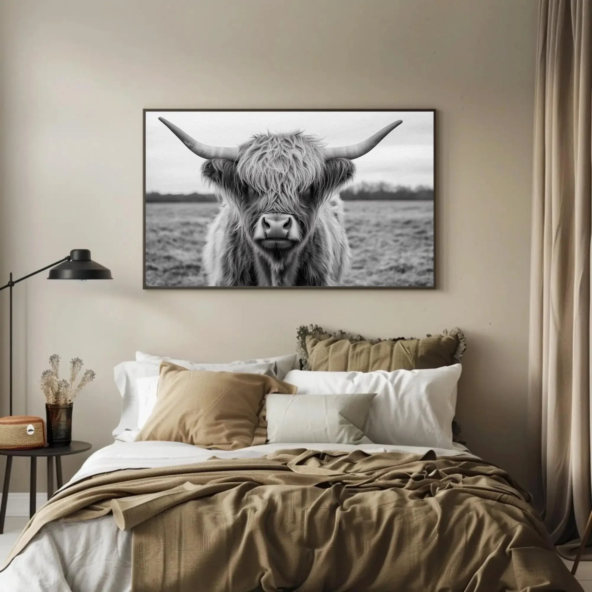 Shaggy Highland Cow Canvas Print, Rustic Western Wall Art, Farmhouse Country Cattle Photography for Cozy Home Decor Wall Art – Canvas Print