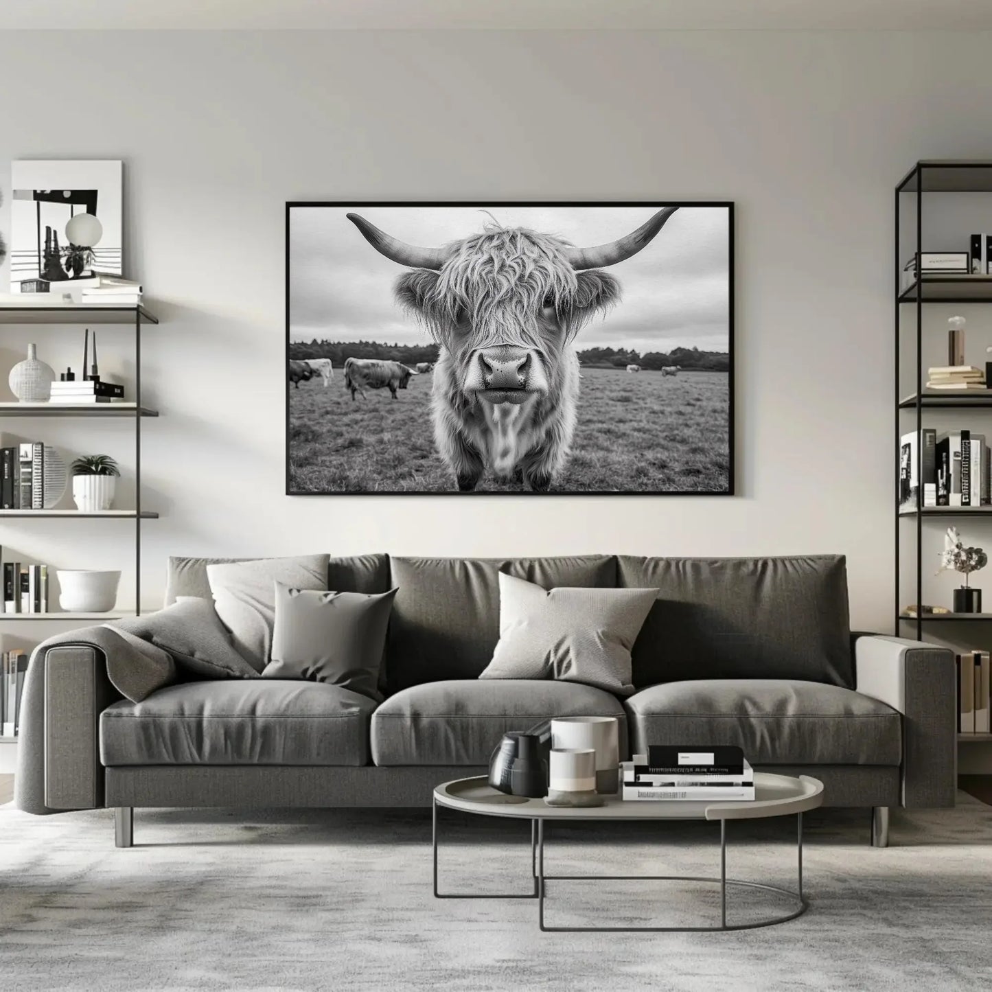 Highland cow canvas print, rustic farmhouse wall art, vintage highland cattle photography for living room or bedroom Wall Art – Canvas Print