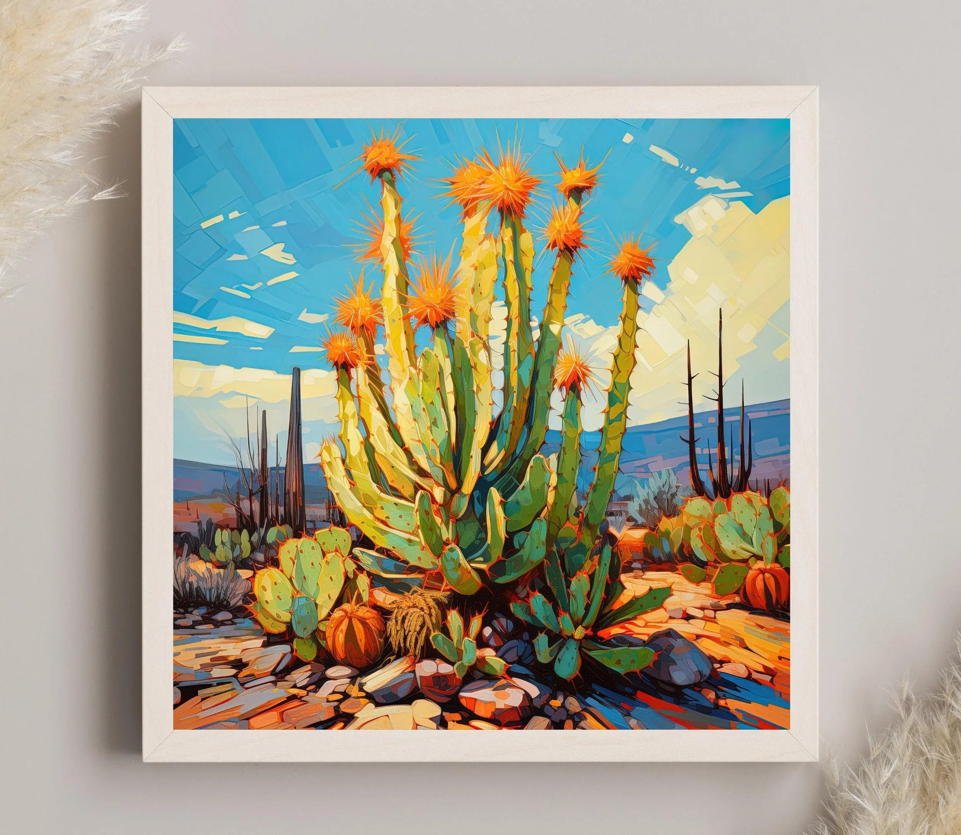 Saguaro Cactus Century Plant Art | Desert Plant Wall Decor | Botanical Art | Desert Wall Art | Living Room Decor Wall Art – Canvas Print