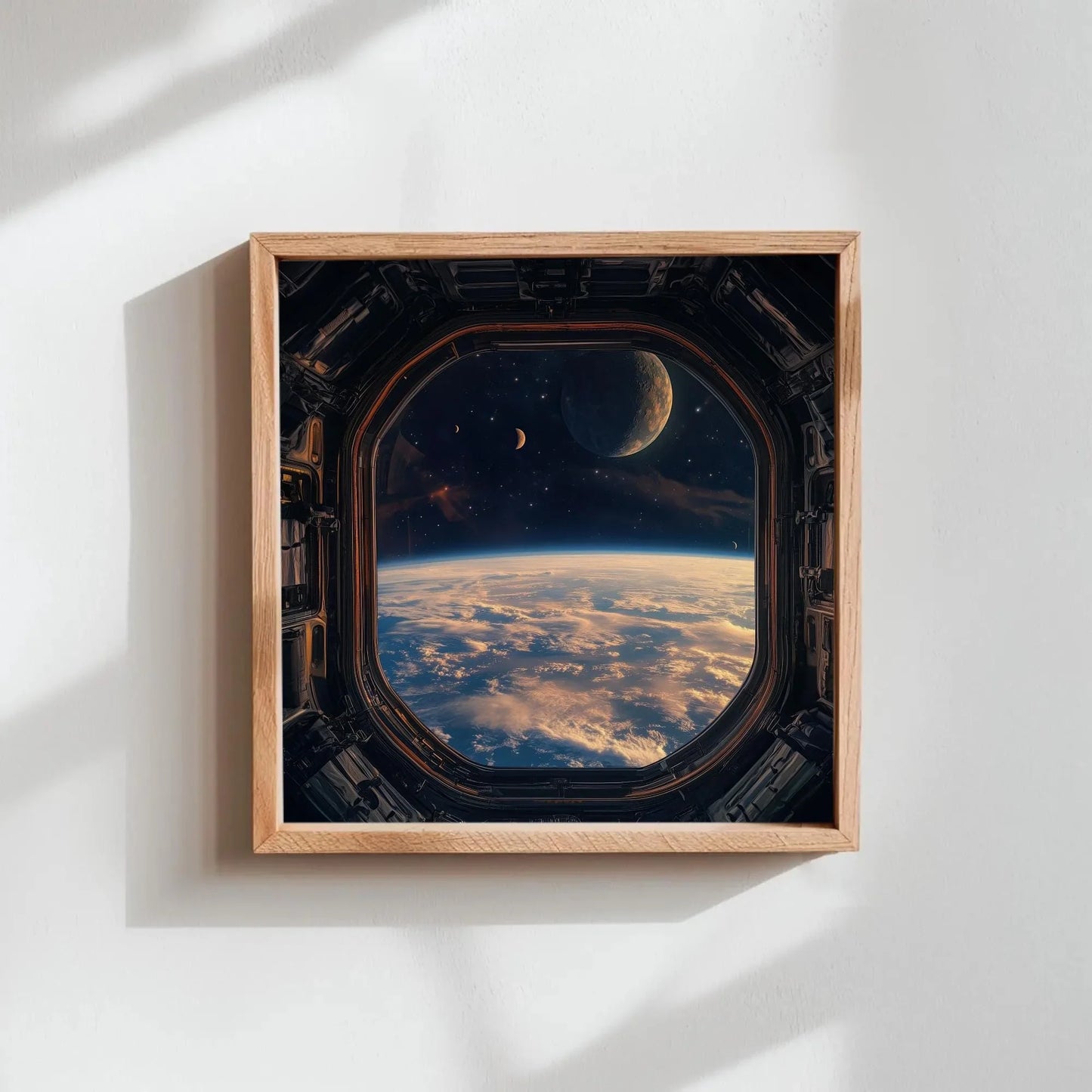 Space Station Window Square Canvas Print, Futuristic Outer Space Wall Art, Framed Sci-Fi Decor for Living Room or Office, Ready to Hang Wall Art – Canvas Print