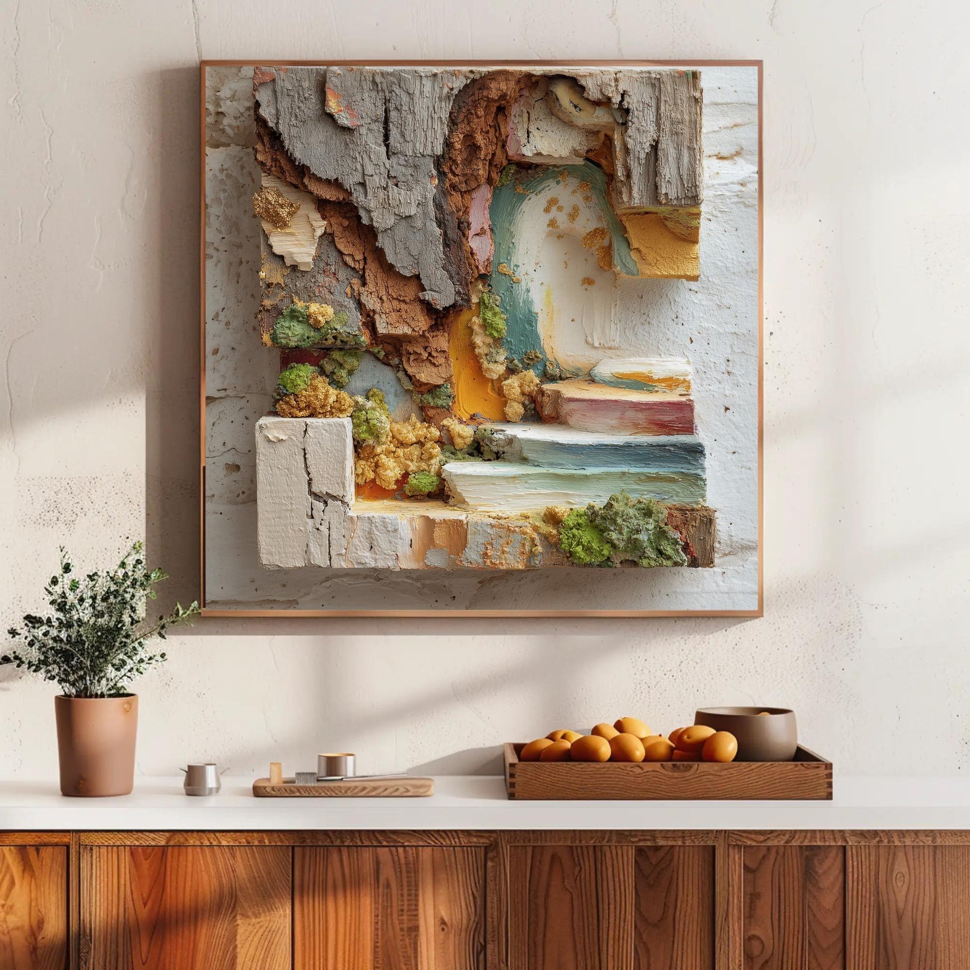Abstract Tree Bark 3D Art, Textured Mixed Media Painting, Earthy Brown Green Canvas, Biophilic Wall Decor, Modern Organic Artwork Large Wall Art – Canvas Print