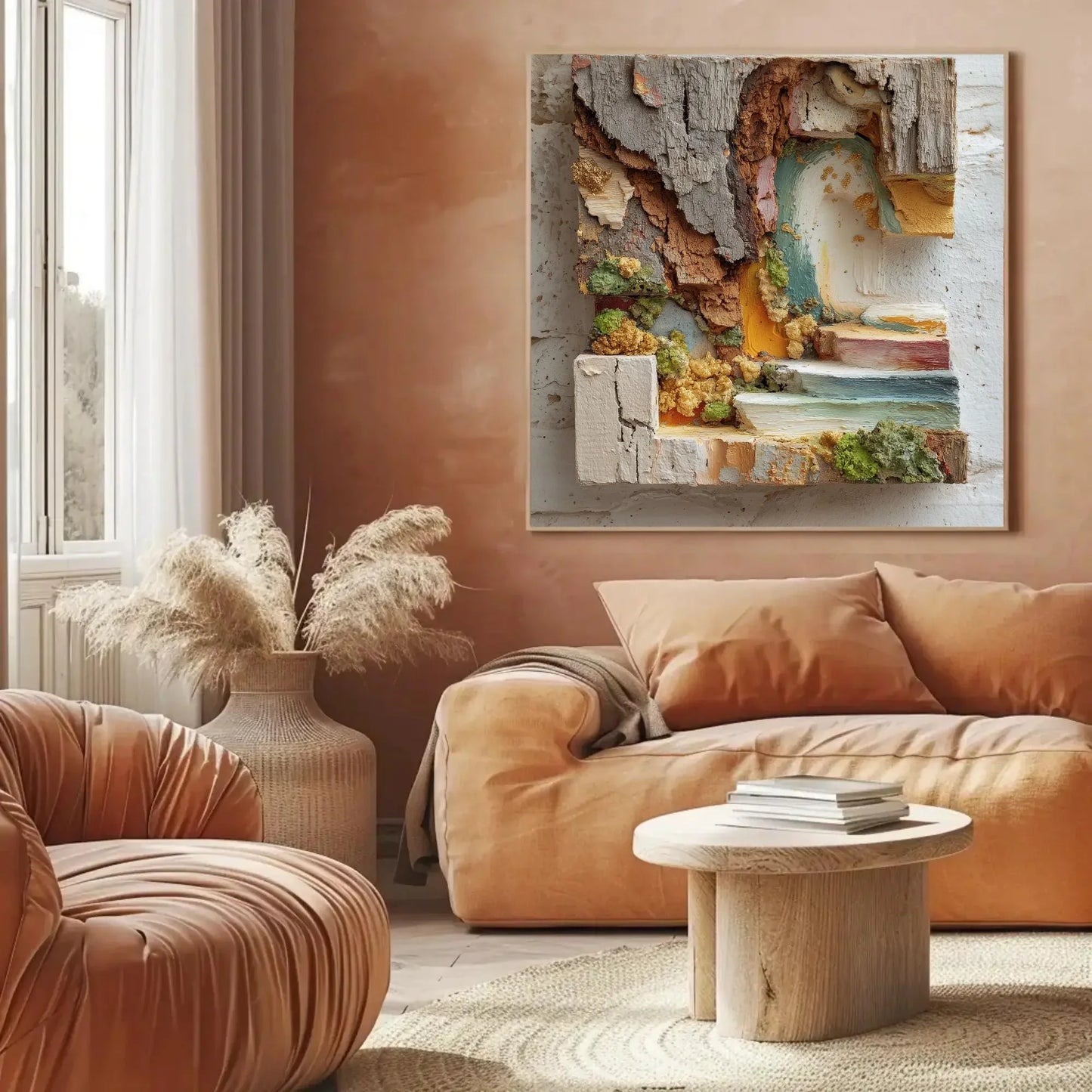 Abstract Tree Bark 3D Art, Textured Mixed Media Painting, Earthy Brown Green Canvas, Biophilic Wall Decor, Modern Organic Artwork Large Wall Art – Canvas Print