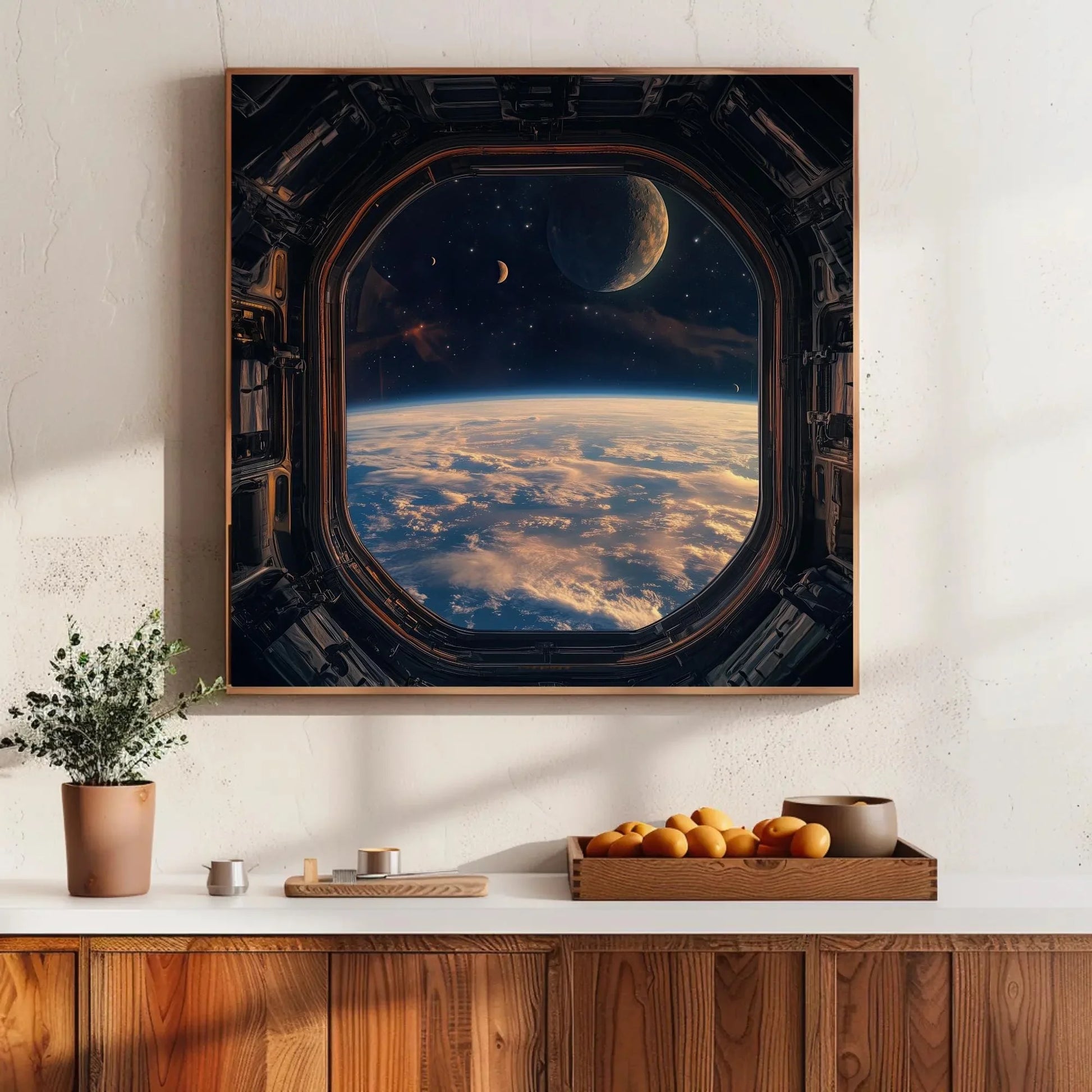 Space Station Window Square Canvas Print, Futuristic Outer Space Wall Art, Framed Sci-Fi Decor for Living Room or Office, Ready to Hang Wall Art – Canvas Print