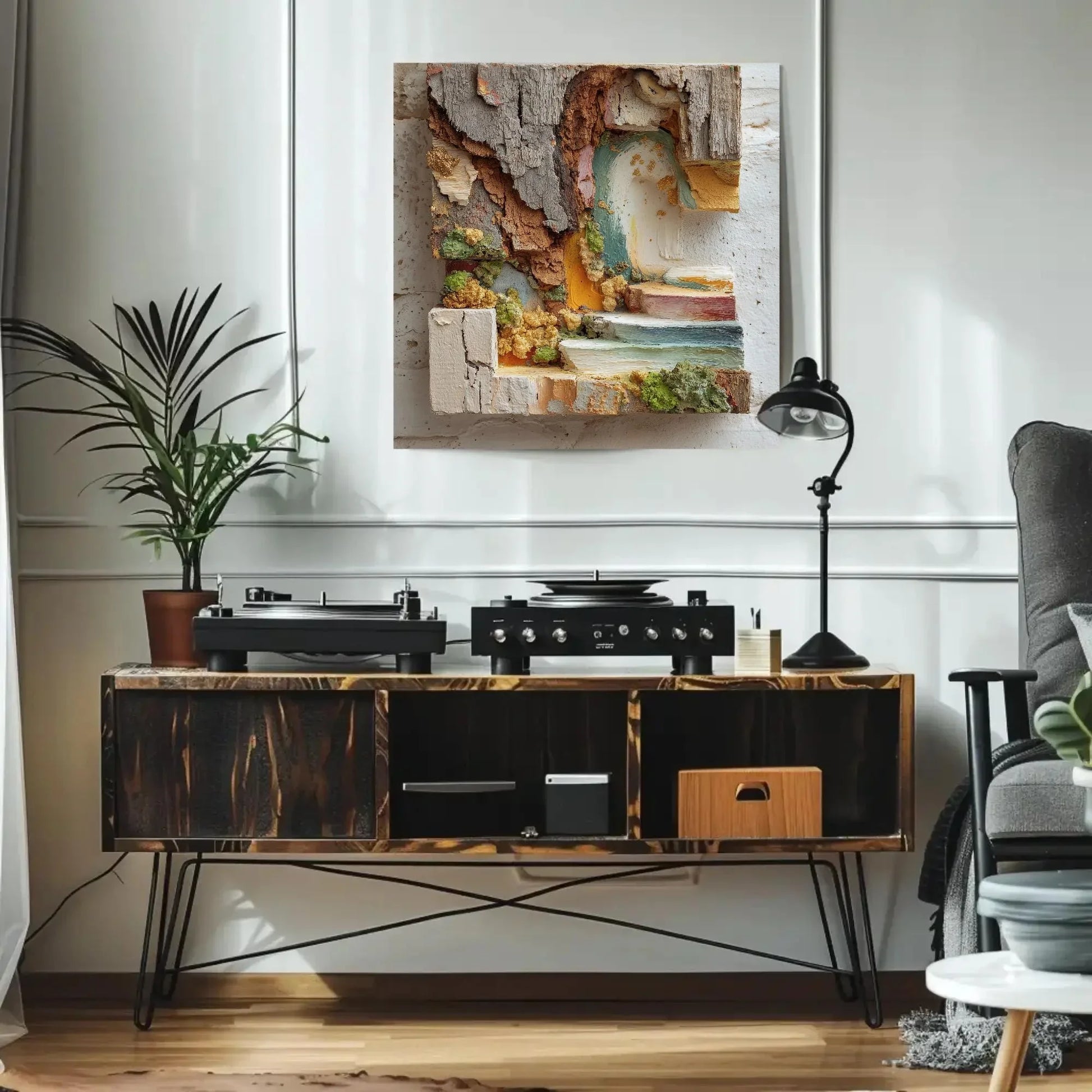 Abstract Tree Bark 3D Art, Textured Mixed Media Painting, Earthy Brown Green Canvas, Biophilic Wall Decor, Modern Organic Artwork Large Wall Art – Canvas Print