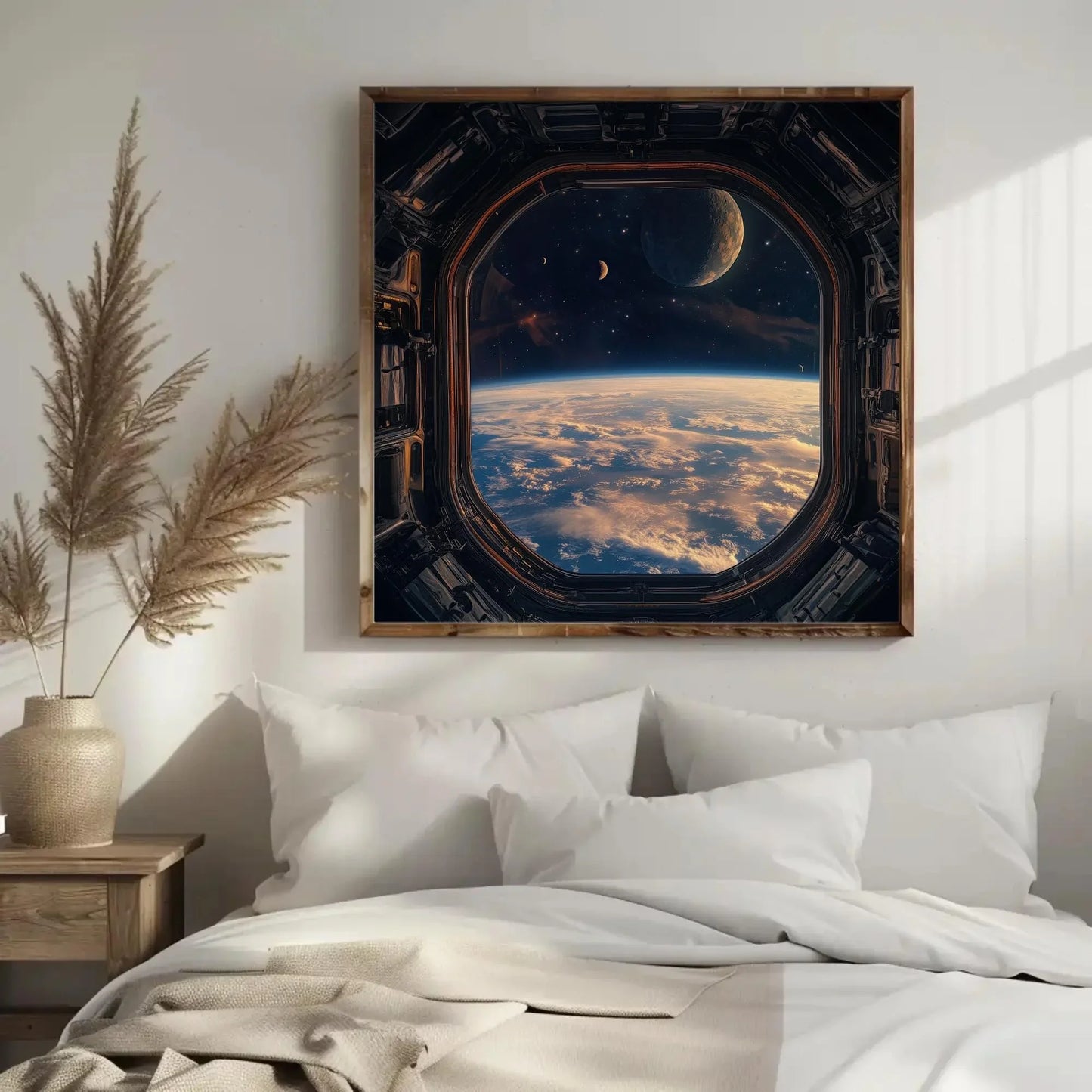 Space Station Window Square Canvas Print, Futuristic Outer Space Wall Art, Framed Sci-Fi Decor for Living Room or Office, Ready to Hang Wall Art – Canvas Print