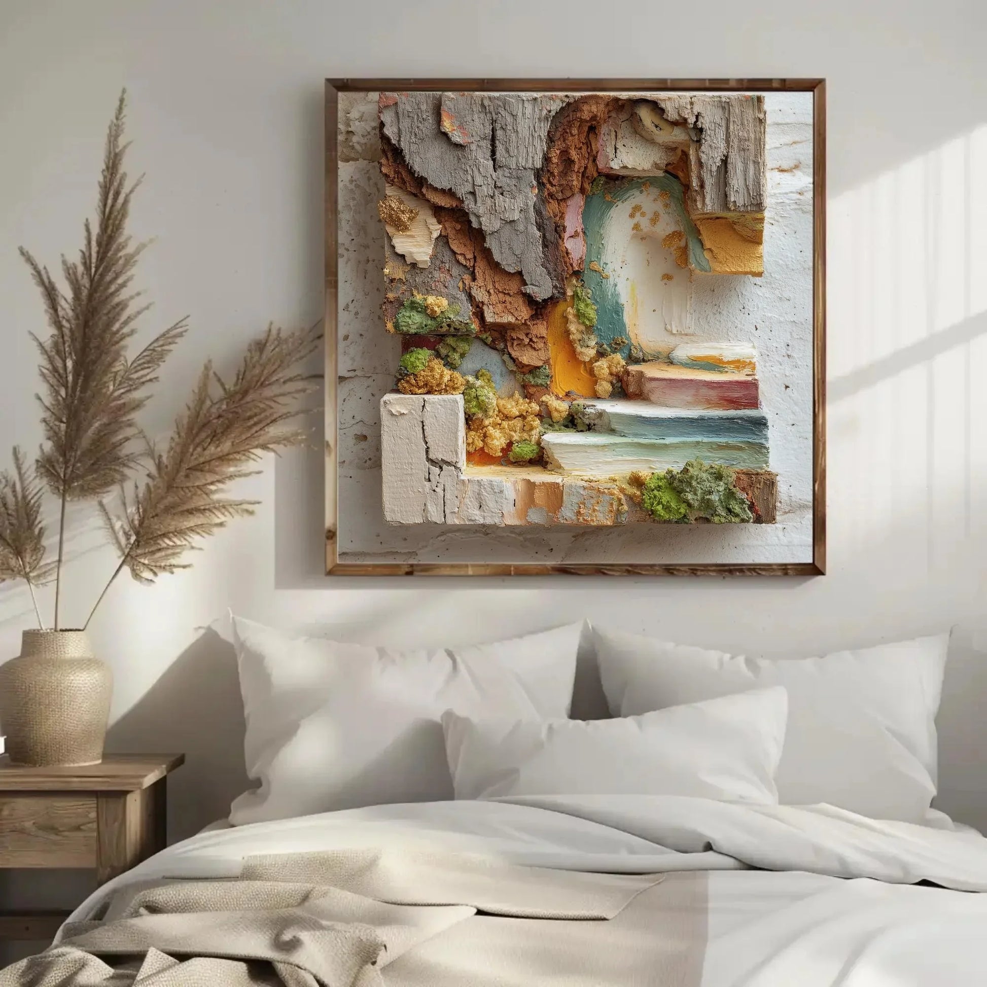Abstract Tree Bark 3D Art, Textured Mixed Media Painting, Earthy Brown Green Canvas, Biophilic Wall Decor, Modern Organic Artwork Large Wall Art – Canvas Print