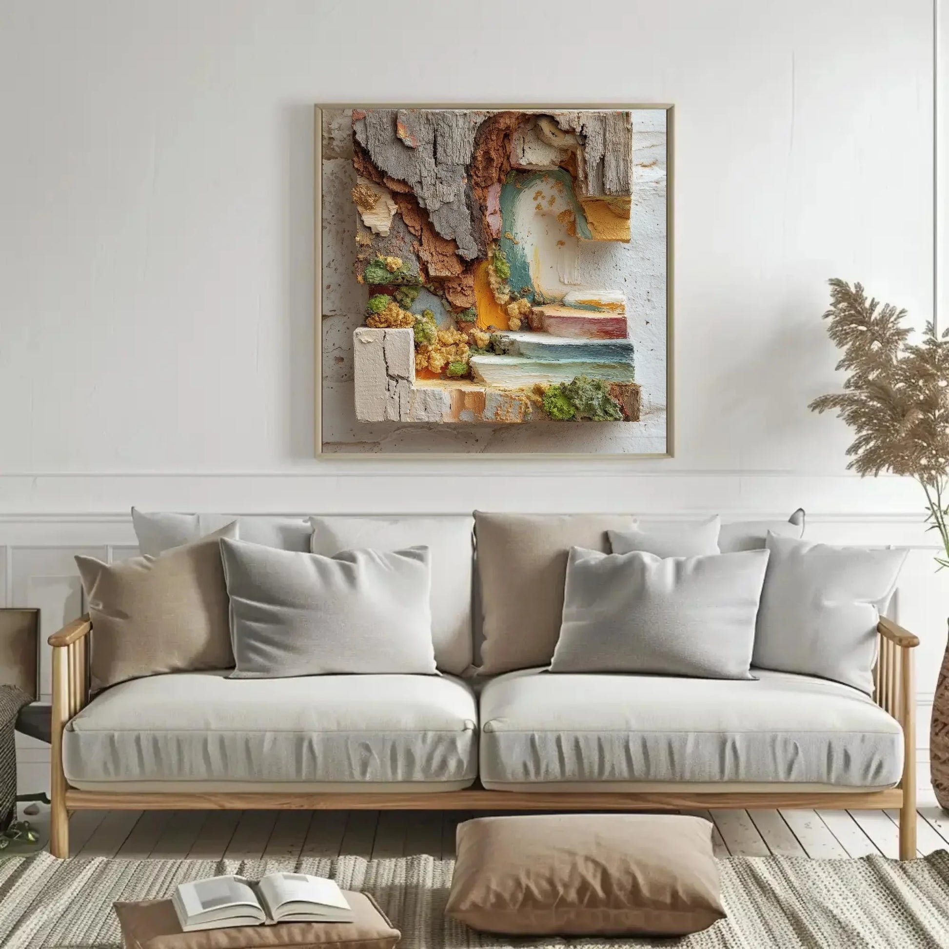 Abstract Tree Bark 3D Art, Textured Mixed Media Painting, Earthy Brown Green Canvas, Biophilic Wall Decor, Modern Organic Artwork Large Wall Art – Canvas Print