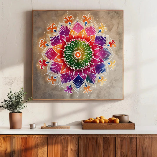 Rangoli Design Wall Art, large canvas print, Indian culture wall art, desi art, Indian painting, Indian wall Decor, Ready To Hang Wall Art – Canvas Print