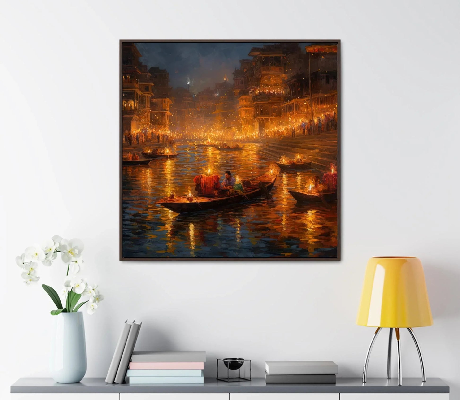Varanasi Diwali Night Art Painting | Varanasi Large Canvas Prints | Varanasi Framed Poster | Varanasi Wall Art Wall Art – Canvas Print