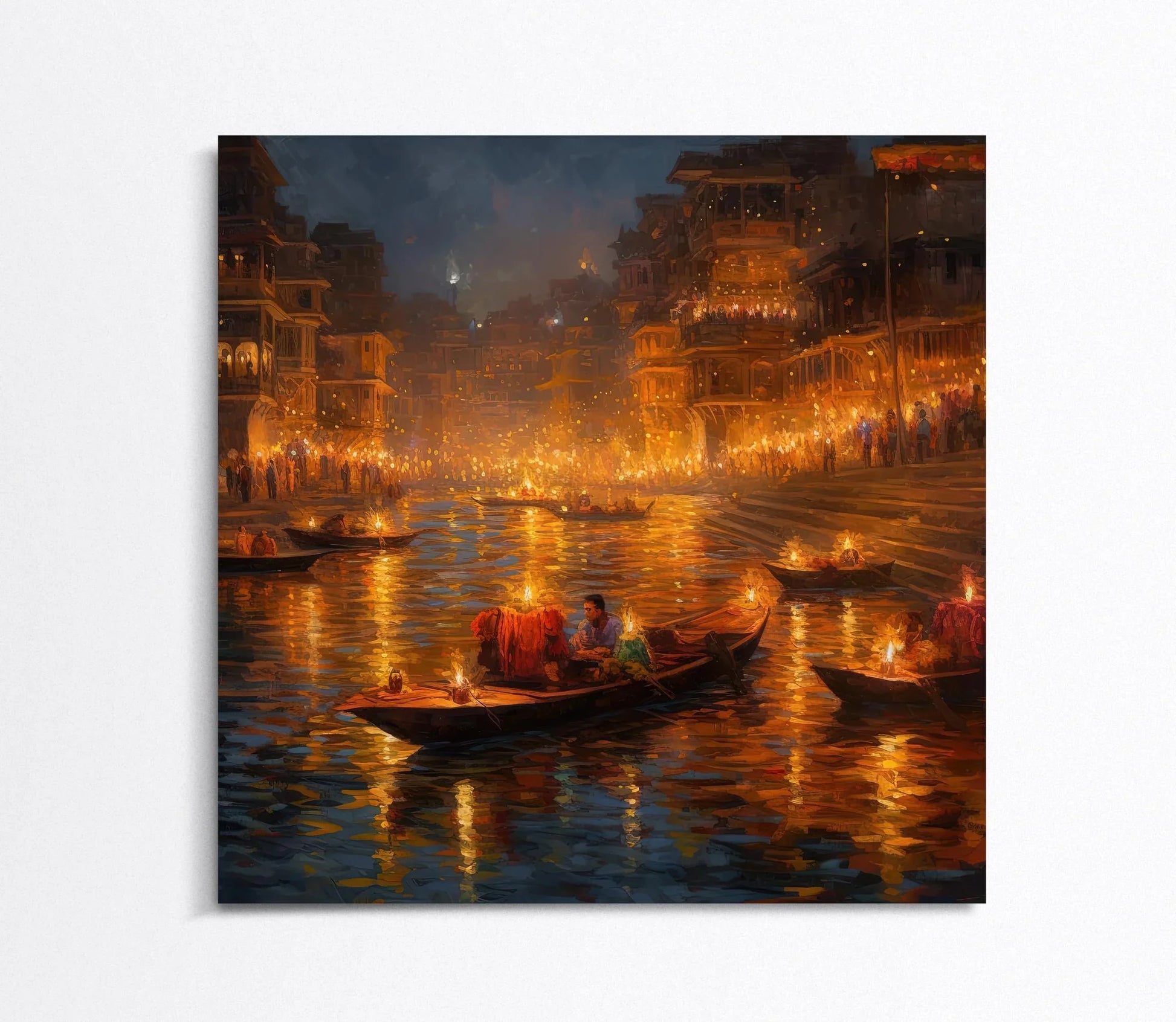 Varanasi Diwali Night Art Painting | Varanasi Large Canvas Prints | Varanasi Framed Poster | Varanasi Wall Art Wall Art – Canvas Print