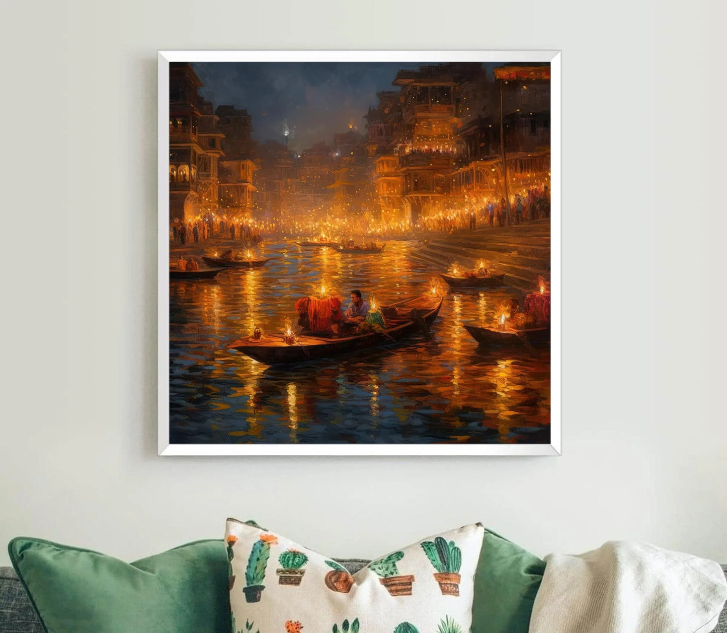 Varanasi Diwali Night Art Painting | Varanasi Large Canvas Prints | Varanasi Framed Poster | Varanasi Wall Art Wall Art – Canvas Print