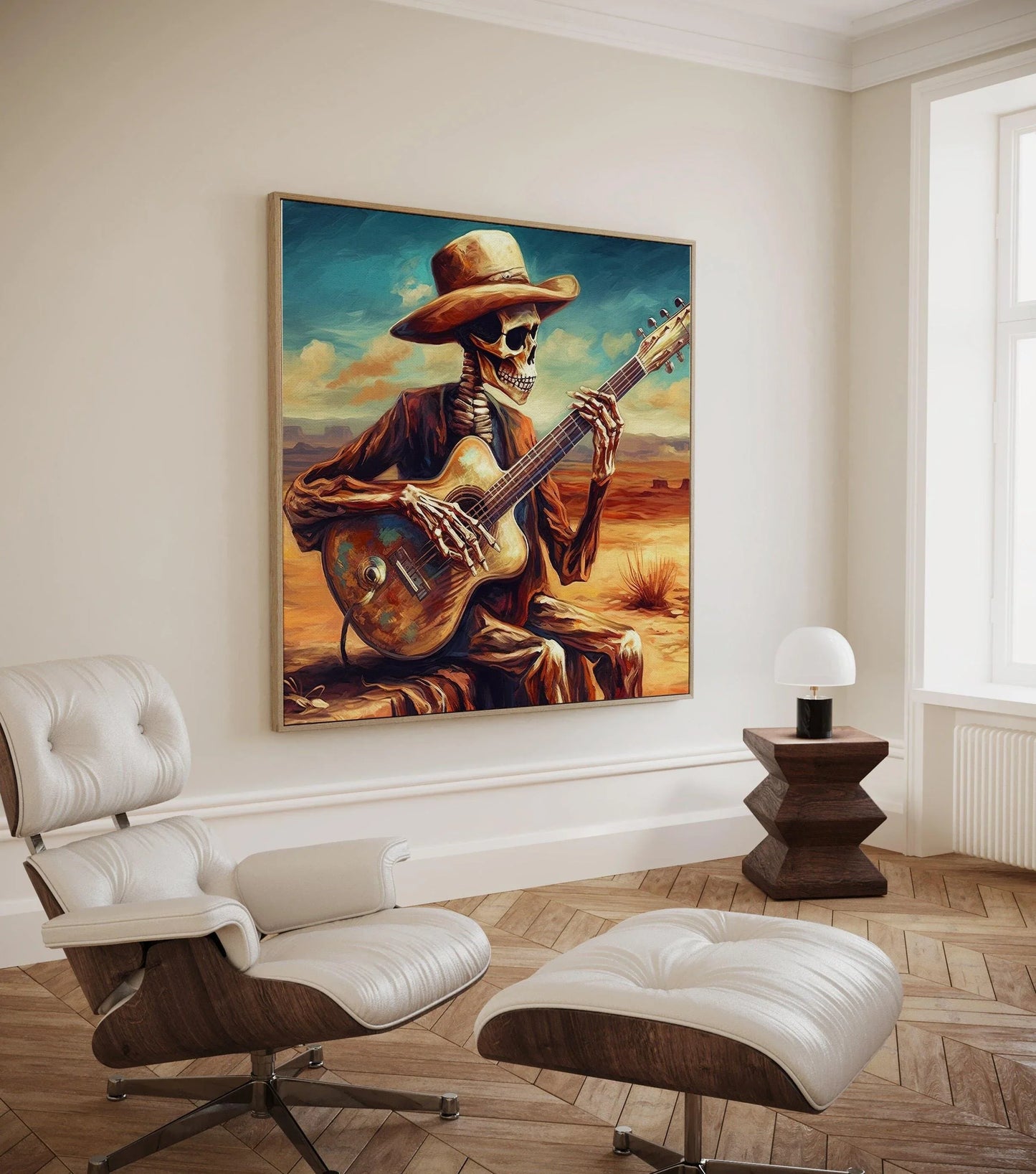 Mexican Cowboy Skeleton Guitarist Art Print Latino Art Chicano art Mexican Art Calavera Art Large Canvas Wall Art – Canvas Print
