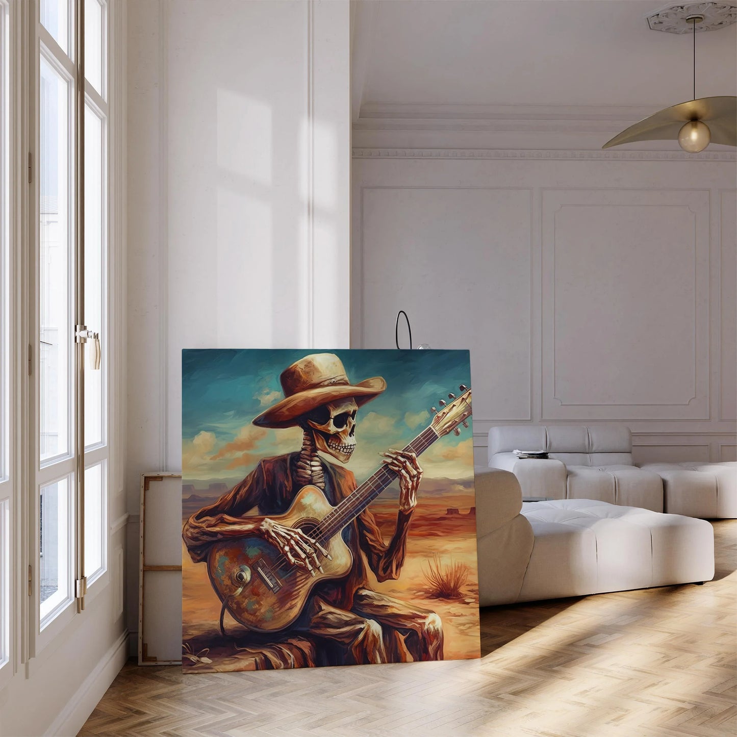 Mexican Cowboy Skeleton Guitarist Art Print Latino Art Chicano art Mexican Art Calavera Art Large Canvas Wall Art – Canvas Print