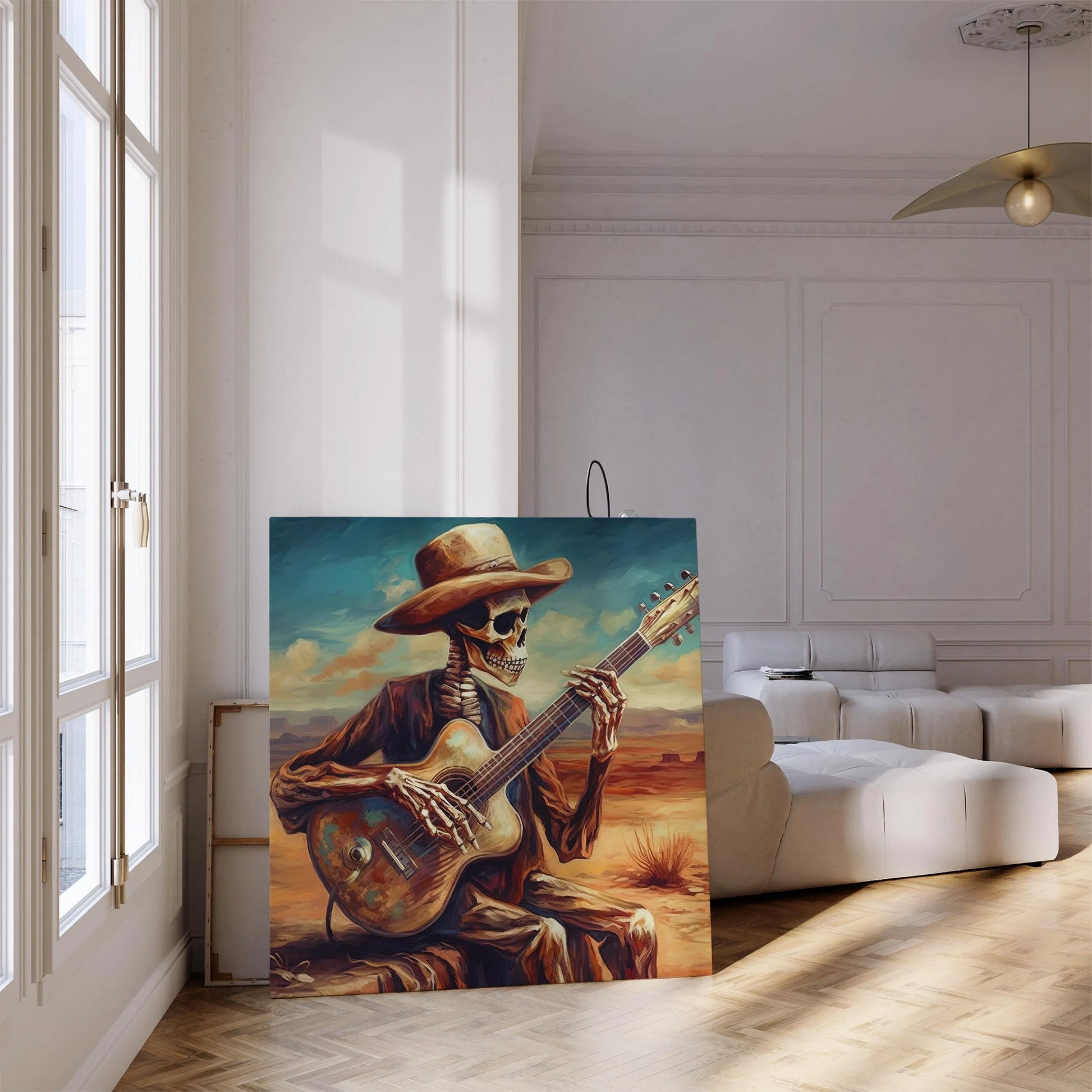 Mexican Cowboy Skeleton Guitarist Art Print Latino Art Chicano art Mexican Art Calavera Art Large Canvas Wall Art – Canvas Print