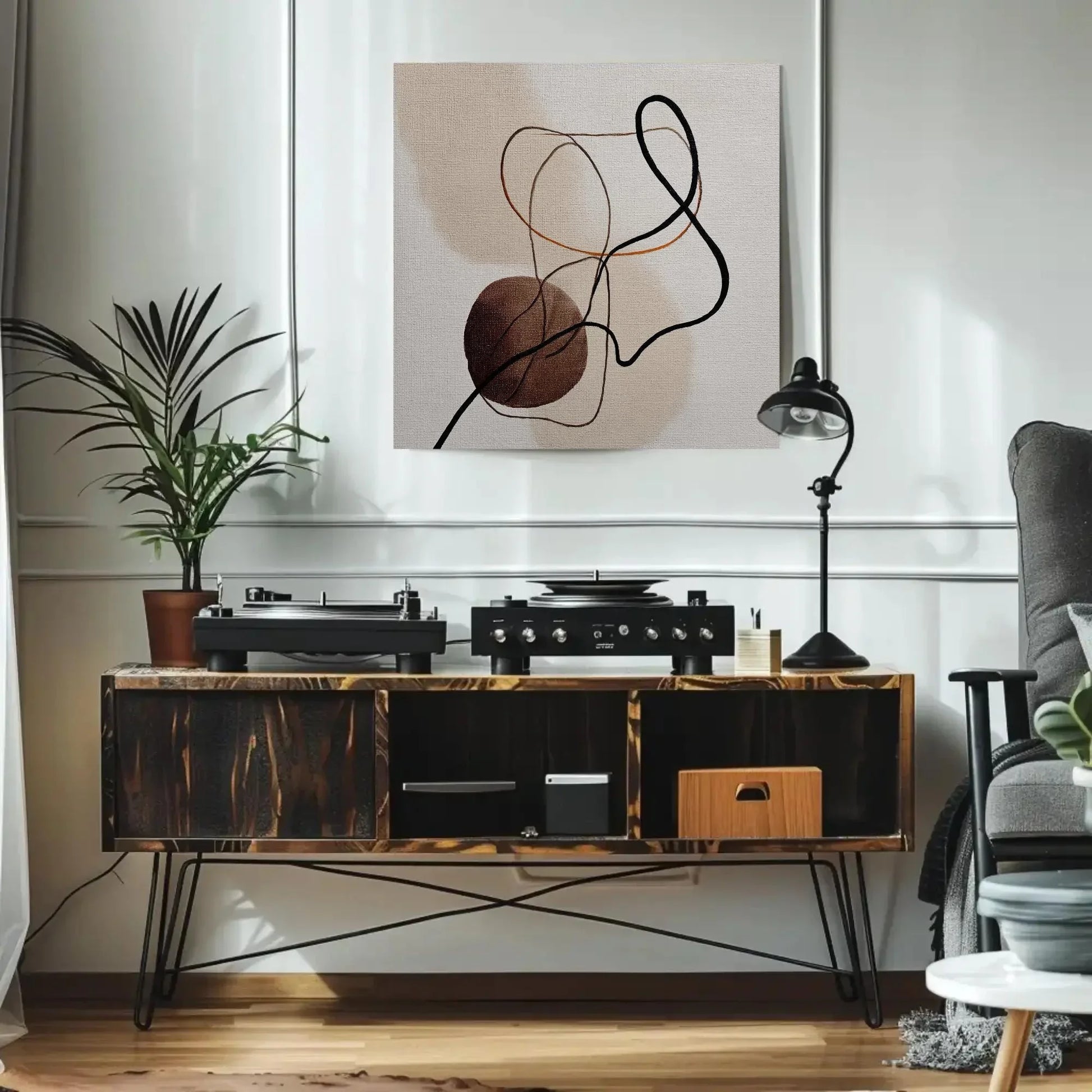 Minimalist Abstract Art | Modern Line Drawing Canvas Print | Japandi Wall Decor | Neutral Earth Tone Print for Office Wall Art – Canvas Print