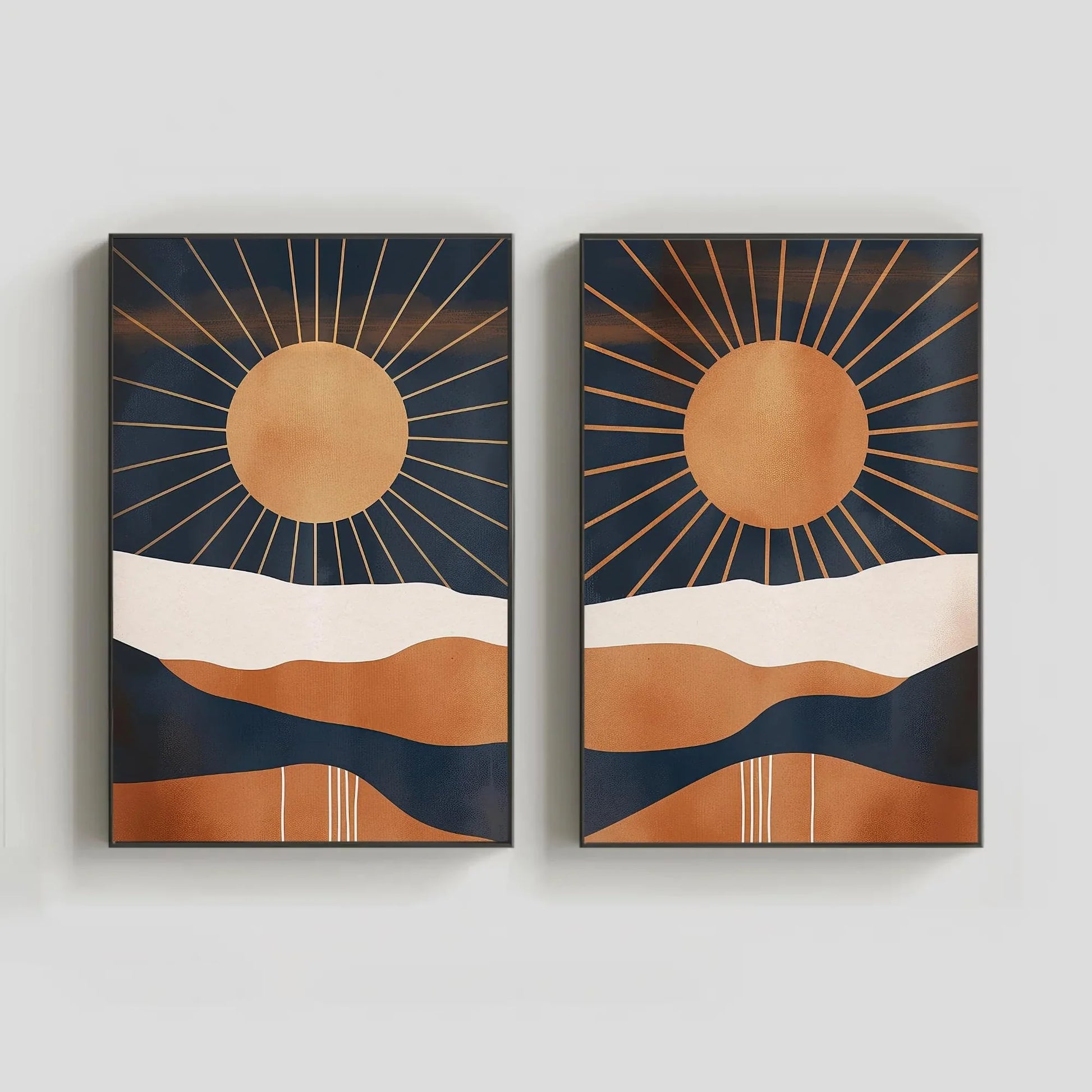 Boho Chic Sun Art Set of 2 - Mid-Century Modern Abstract Canvas Prints - Unframed Sunset Wall Decor for Living Room & Bedroom Wall Art – Canvas Print