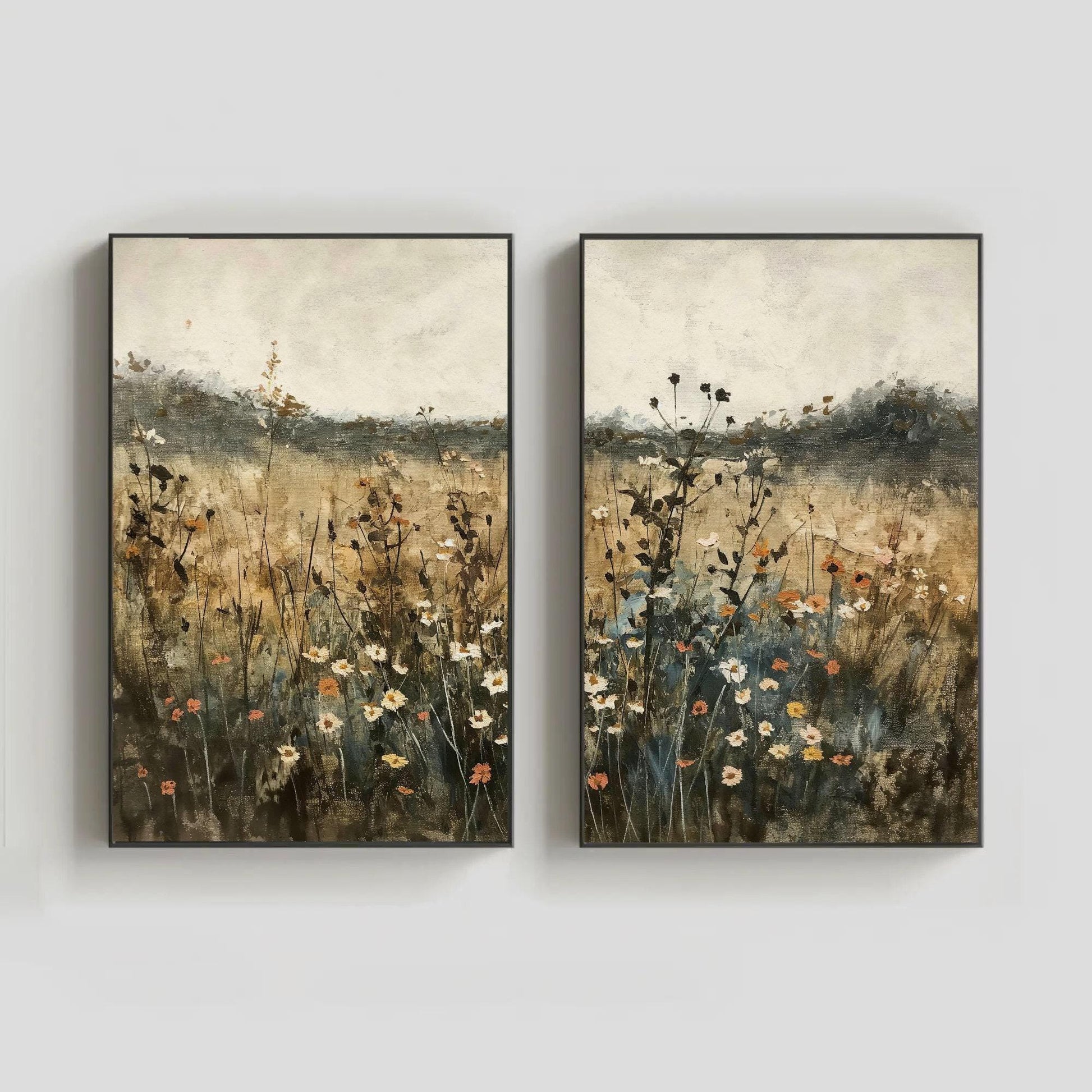 Muted Wildflowers Set of 2, Canvas Paintings, Framed Prints, Rustic Poster Art, Beautiful Wall Decor, Ready to Hang, Living Room or Bedroom Wall Art – Canvas Print