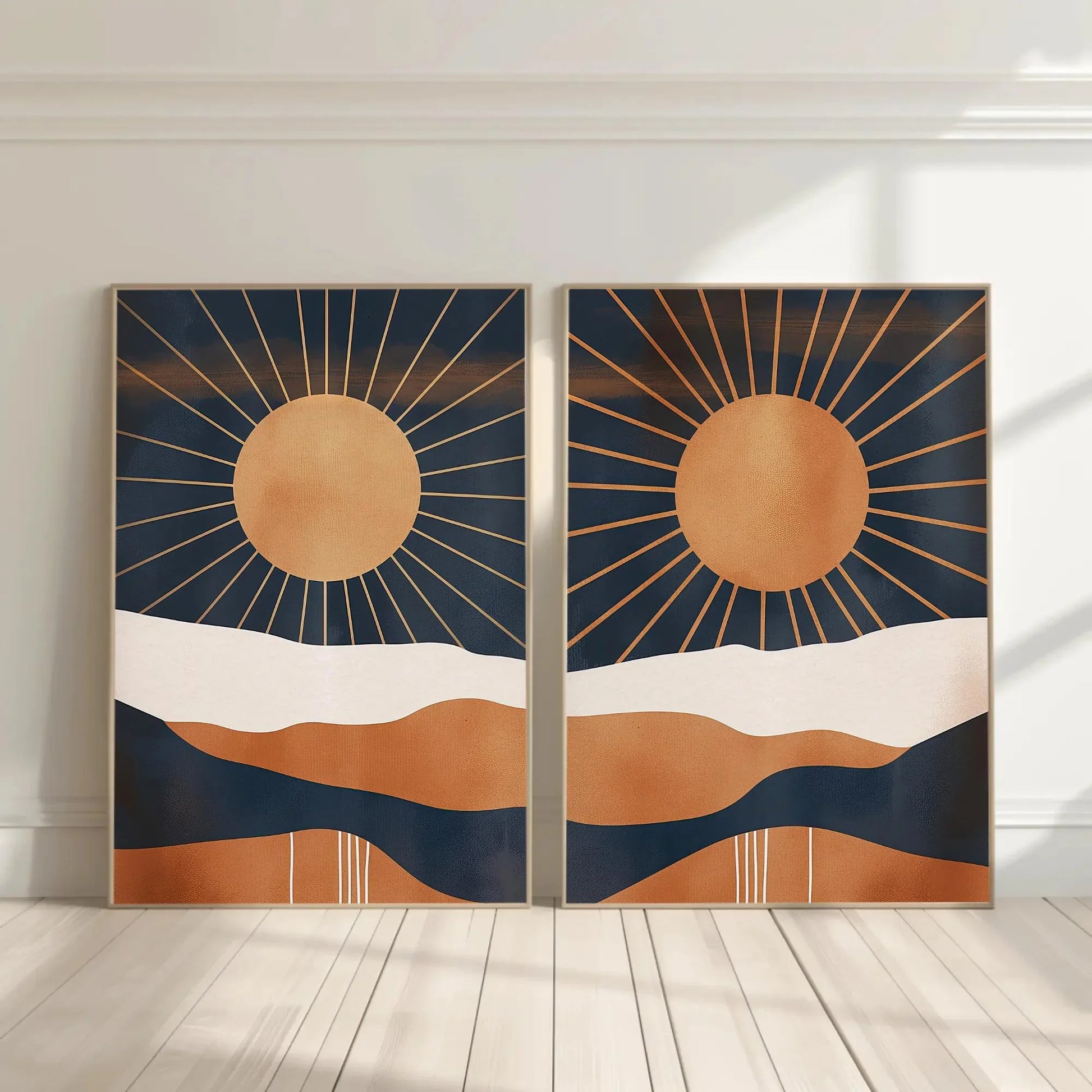 Boho Chic Sun Art Set of 2 - Mid-Century Modern Abstract Canvas Prints - Unframed Sunset Wall Decor for Living Room & Bedroom Wall Art – Canvas Print