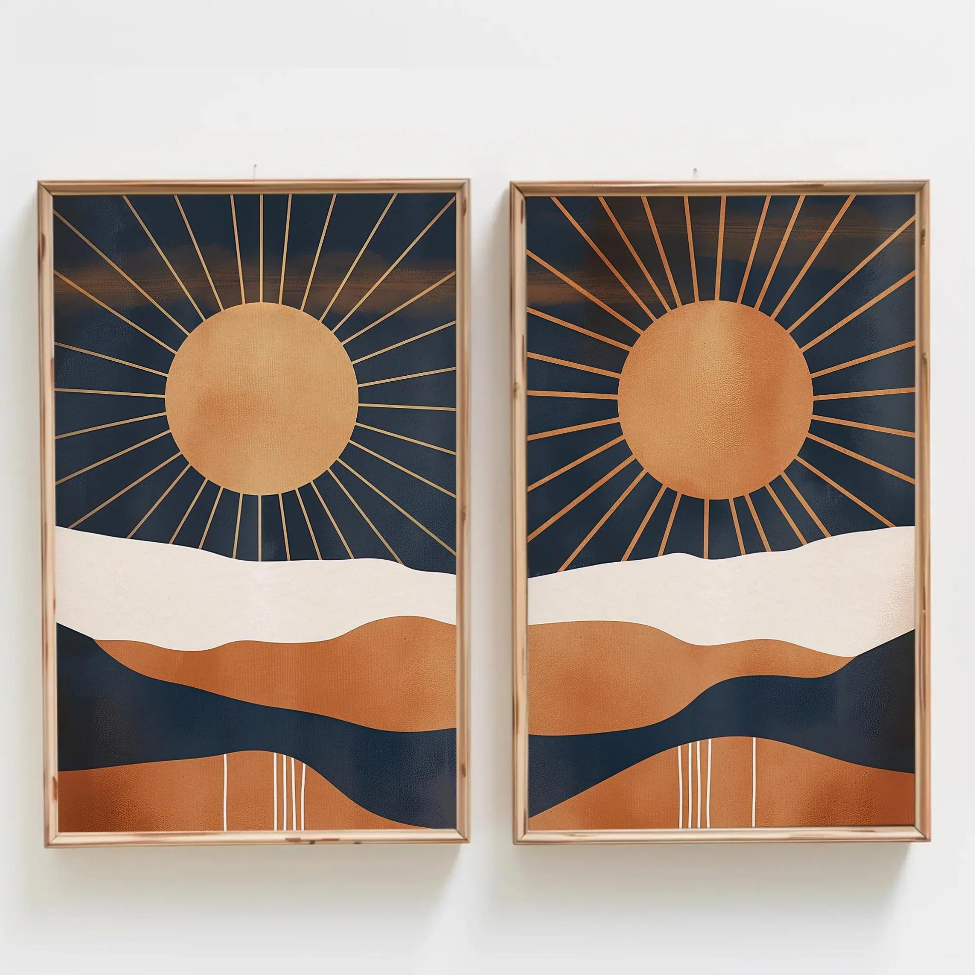 Boho Chic Sun Art Set of 2 - Mid-Century Modern Abstract Canvas Prints - Unframed Sunset Wall Decor for Living Room & Bedroom Wall Art – Canvas Print