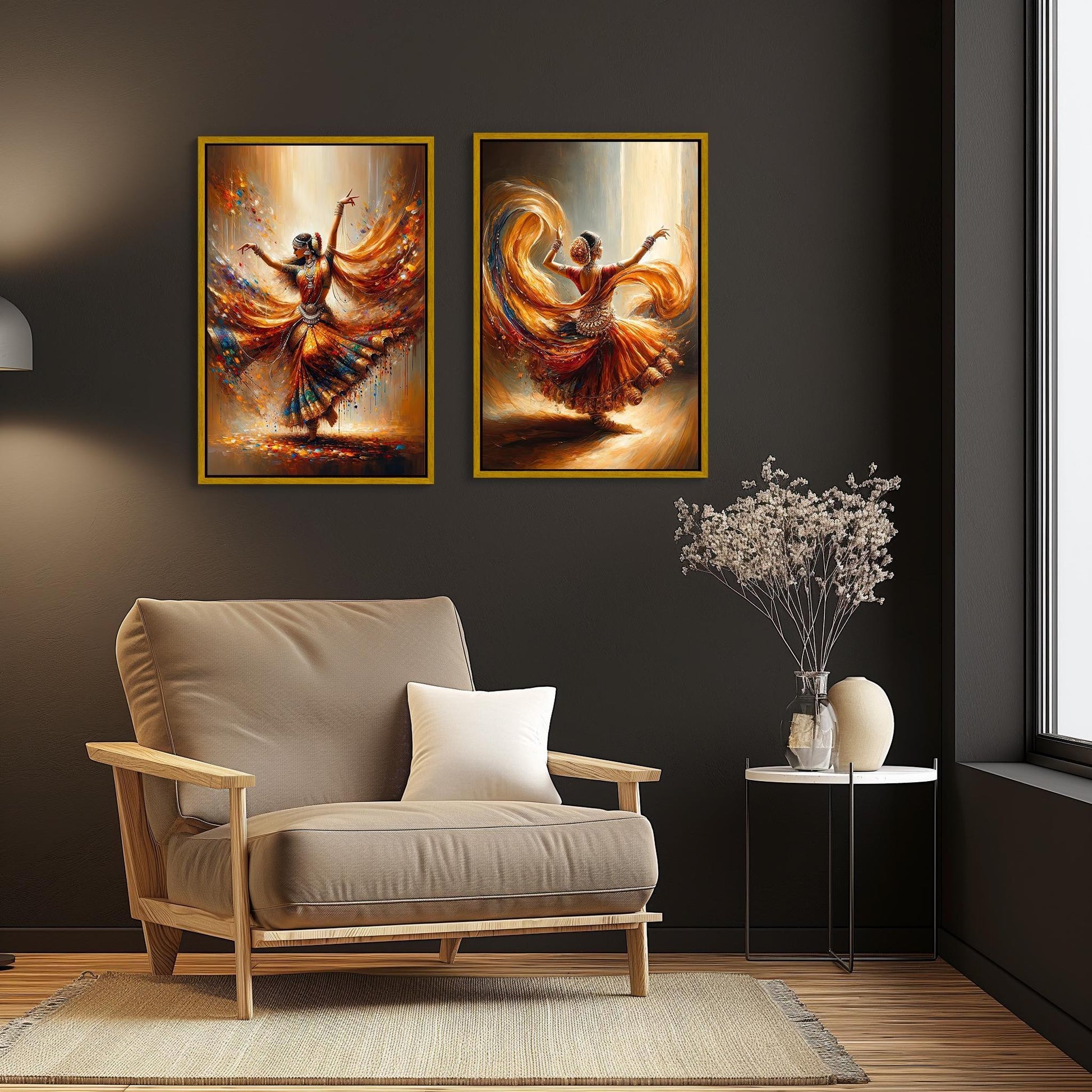 Indian Dance Wall Art Set, Woman Front and Back View Framed Canvas, Traditional Indian Dancer, South Indian Wall Art, Indian Painting Gift Wall Art – Canvas Print