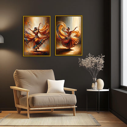 Indian Dance Wall Art Set, Woman Front and Back View Framed Canvas, Traditional Indian Dancer, South Indian Wall Art, Indian Painting Gift Wall Art – Canvas Print