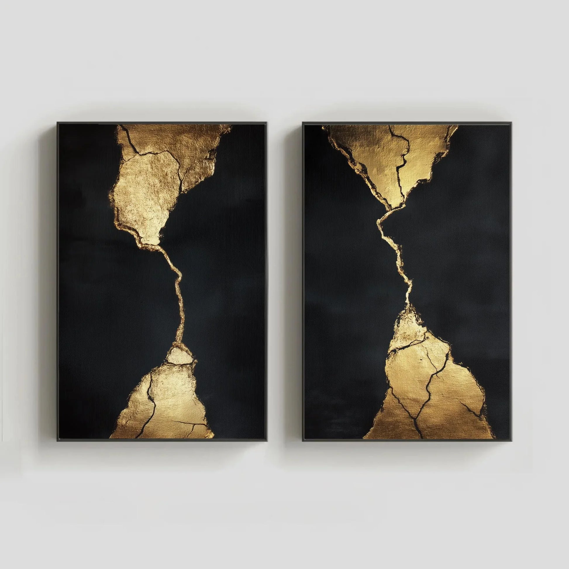 Set of 2 Black and Gold Wall Art | Kintsugi Inspired Canvas Print Diptych | Large Abstract Luxury Decor for Modern Living Room or Office Wall Art – Canvas Print