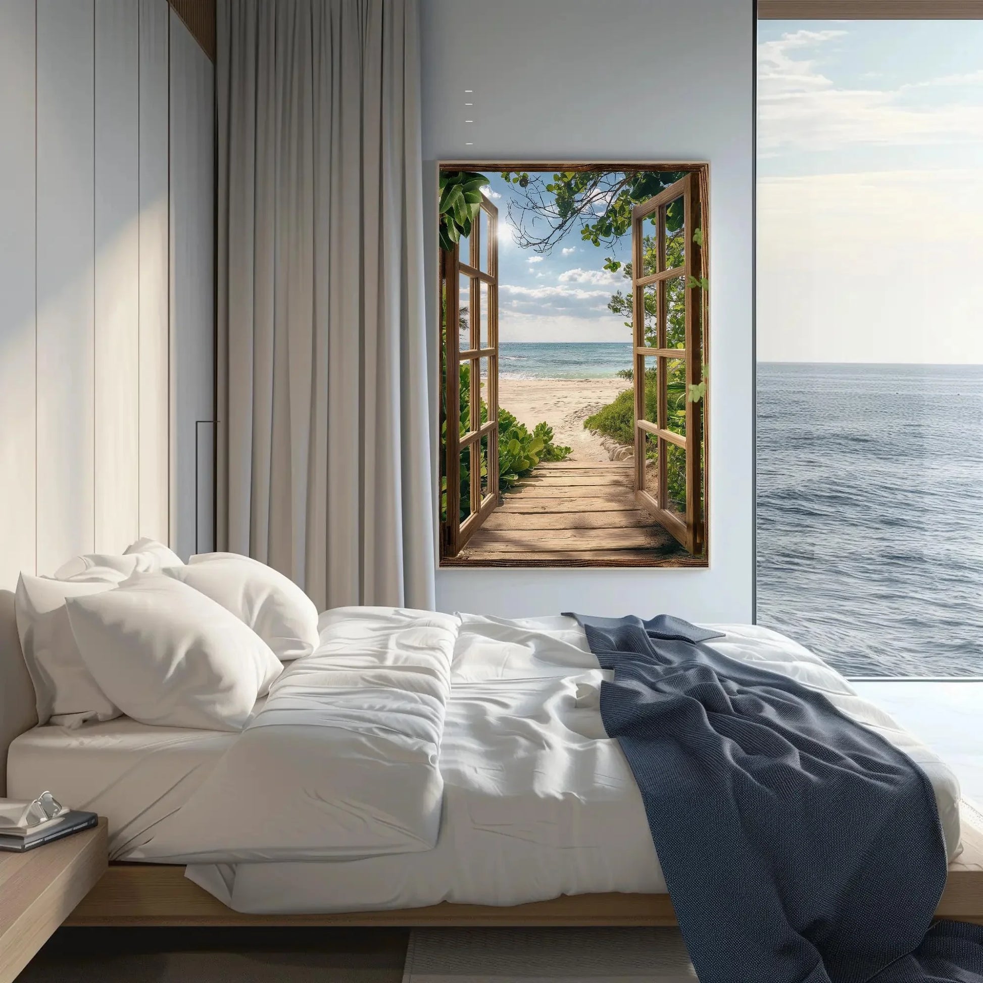 Pathway to the Beach 3D Faux Window View - Vertical Large Canvas Art - Coastal Art - Beachhouse Seaside Wall Decor for Living Room & Bedroom Wall Art – Canvas Print