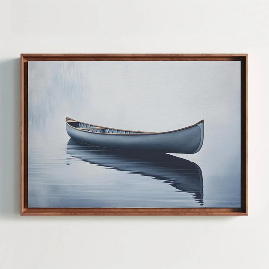 Canoe In Still Water Wall Decor Canvas Art, Lake House Decor, Canoe Wall Art, Cabin Wall Decor, Canoe in a Lake Blue Canoe, Nautical Decor Wall Art – Canvas Print