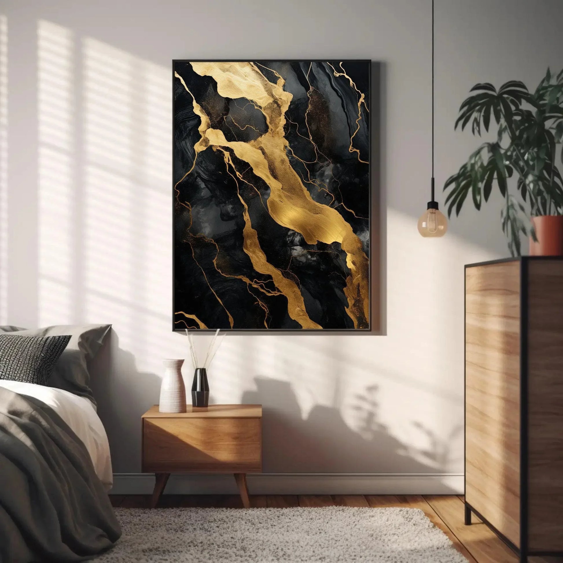 Black Gold Marble Large Canvas Wall Art, Abstract Black And Gold Marble Wall Decor, Gold Abstract, Modern Artwork, Ready To Hang Wall Art – Canvas Print