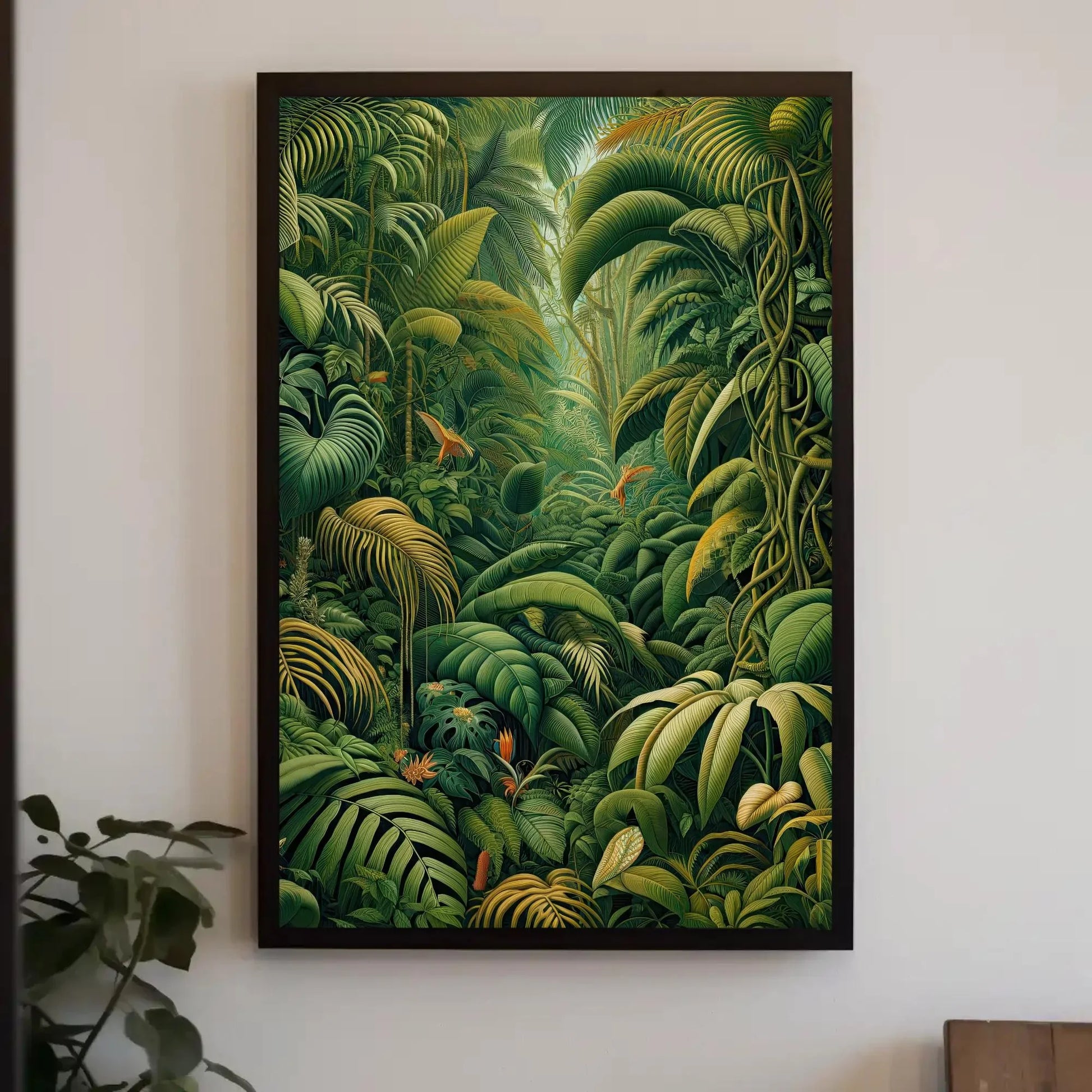 Henri Rousseau Tropical Jungle Oil Painting Floral Wall Art Framed Canvas Print Tropical Decor Green Forest Ready To Hang Wall Art – Canvas Print