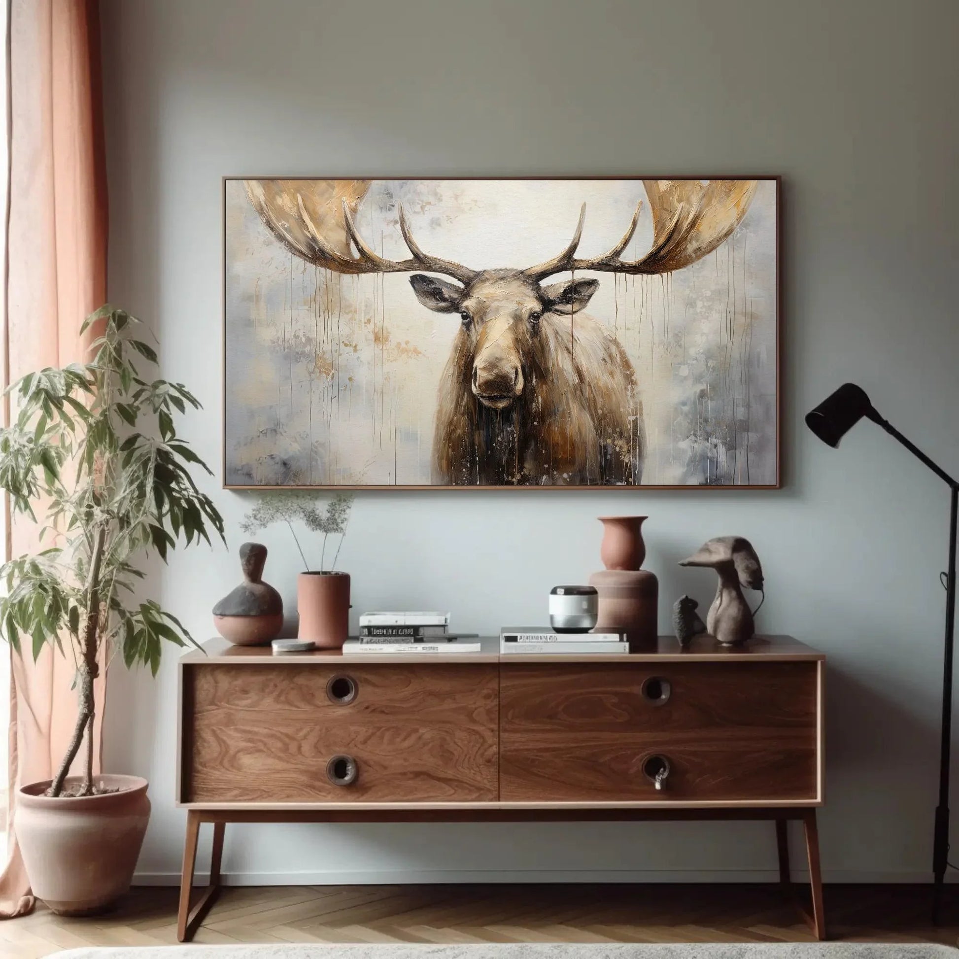 Moose with Large Antlers Abstract Framed Canvas Print | Moose Wall Art | Moose Poster Print | Animal Wall Decor | Ready to Hand Wall Art – Canvas Print