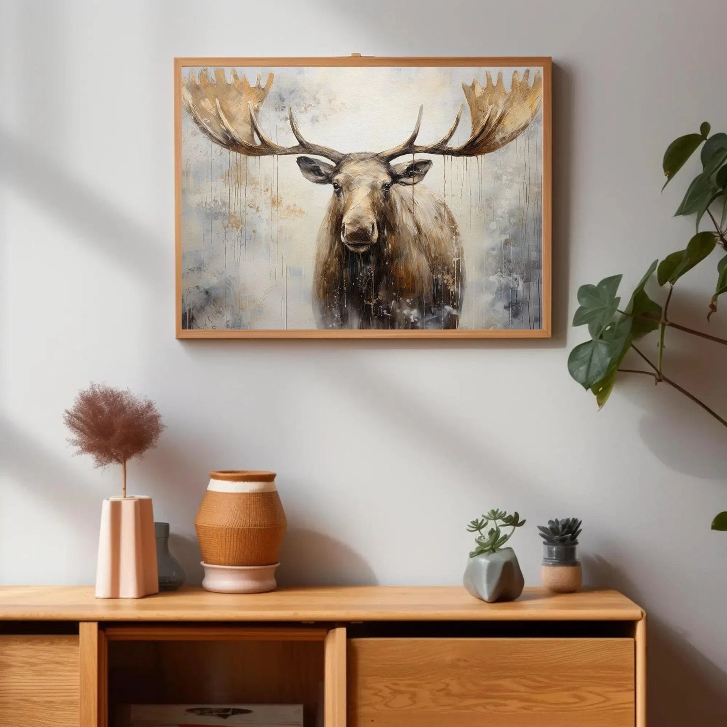 Moose with Large Antlers Abstract Framed Canvas Print | Moose Wall Art | Moose Poster Print | Animal Wall Decor | Ready to Hand Wall Art – Canvas Print
