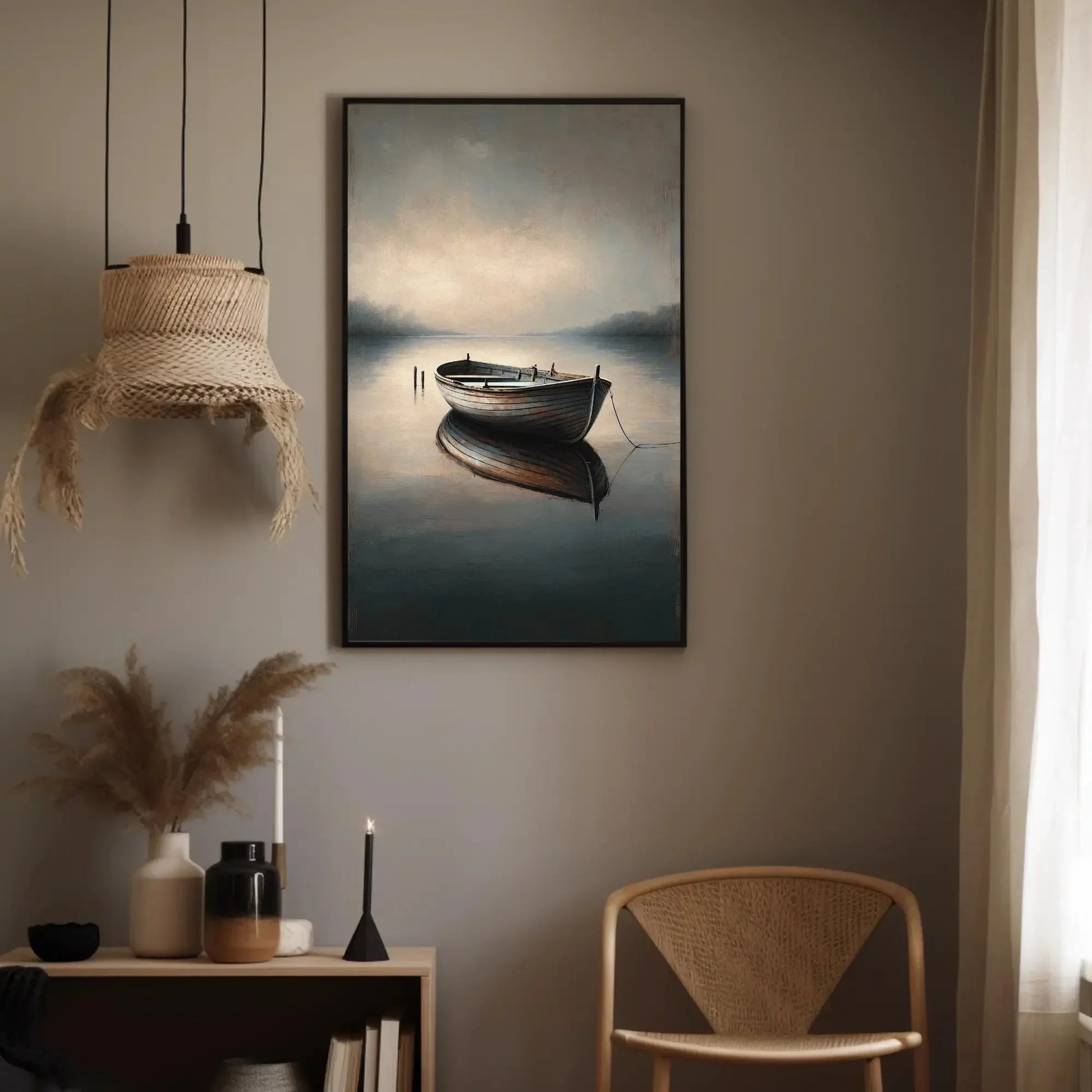 Canvas Print of Boat Painting, Nautical Wall Art for Lodge and Lake House Decor, Cabin Style Canoe Artwork Wall Art – Canvas Print