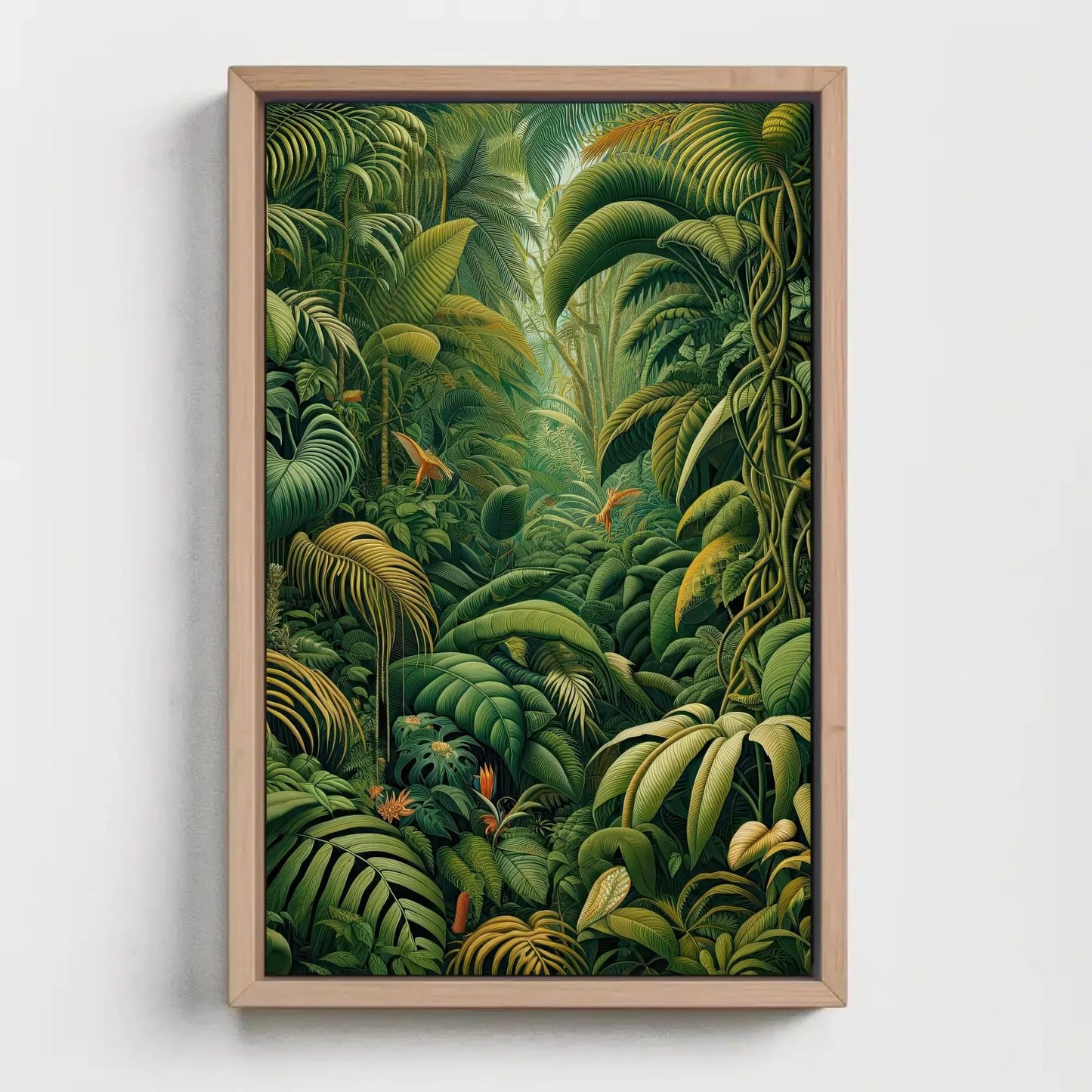 Henri Rousseau Tropical Jungle Oil Painting Floral Wall Art Framed Canvas Print Tropical Decor Green Forest Ready To Hang Wall Art – Canvas Print