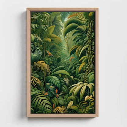 Henri Rousseau Tropical Jungle Oil Painting Floral Wall Art Framed Canvas Print Tropical Decor Green Forest Ready To Hang Wall Art – Canvas Print