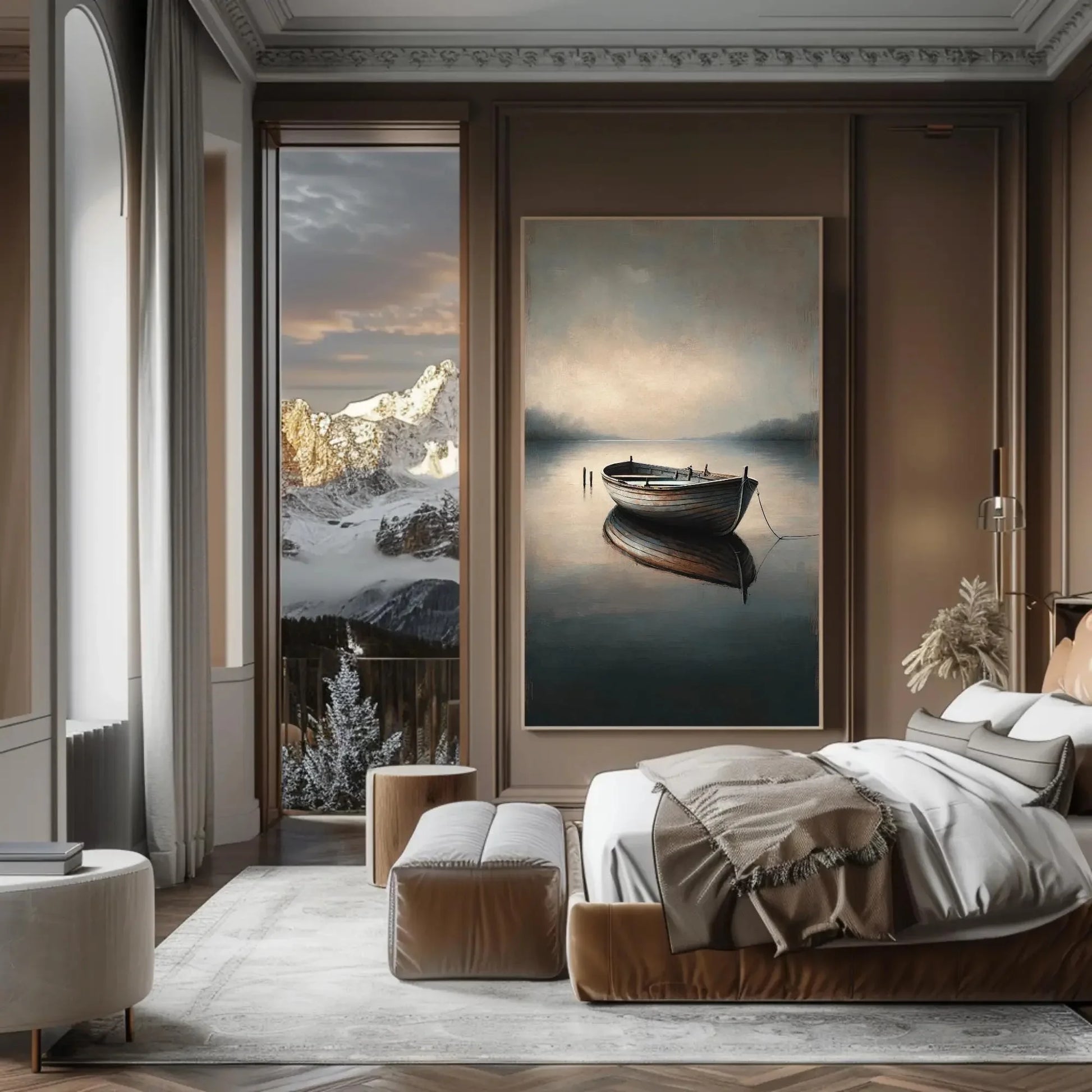 Canvas Print of Boat Painting, Nautical Wall Art for Lodge and Lake House Decor, Cabin Style Canoe Artwork Wall Art – Canvas Print