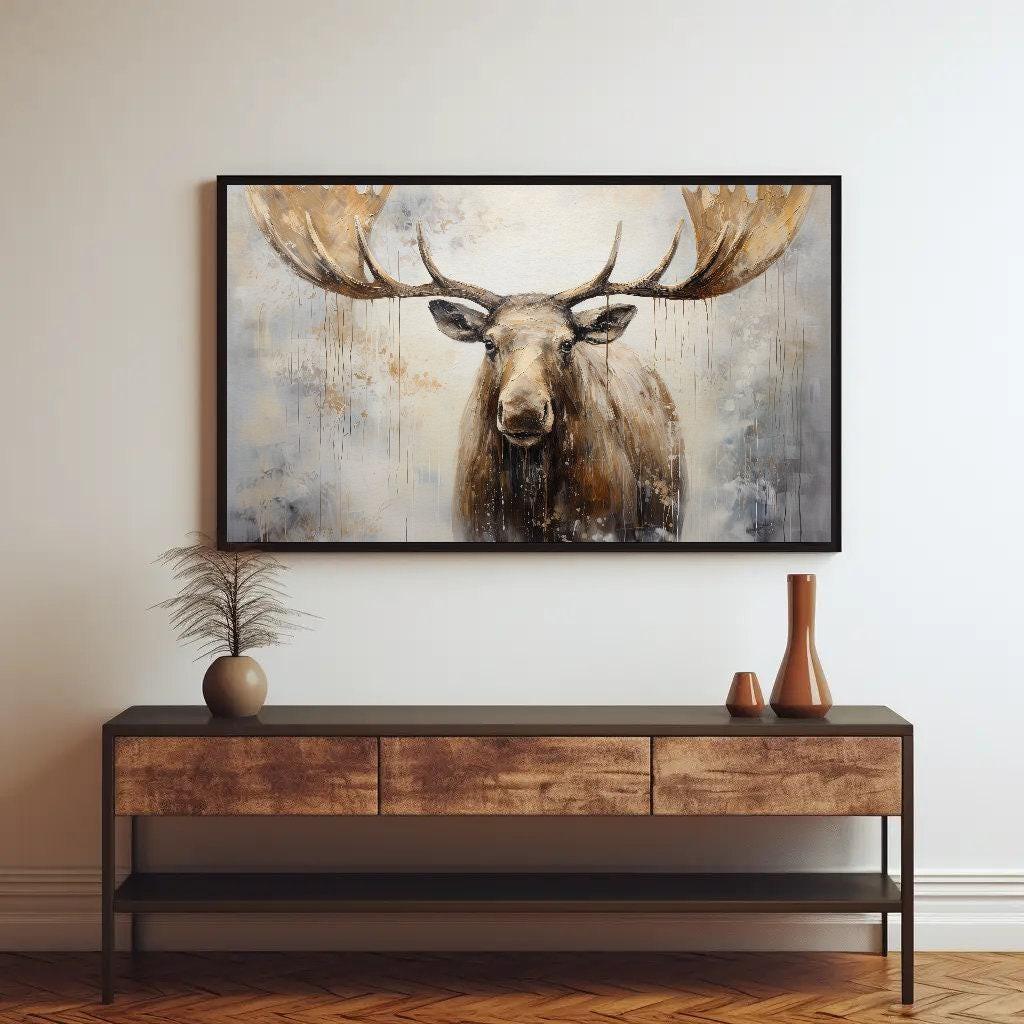 Moose with Large Antlers Abstract Framed Canvas Print | Moose Wall Art | Moose Poster Print | Animal Wall Decor | Ready to Hand Wall Art – Canvas Print