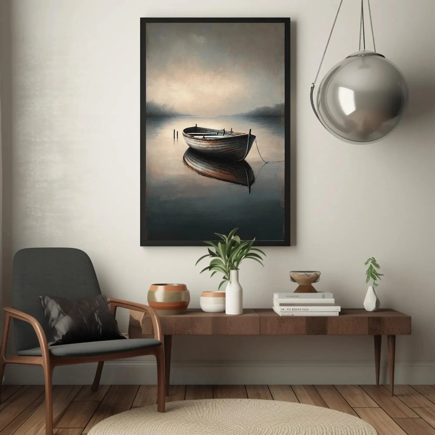 Canvas Print of Boat Painting, Nautical Wall Art for Lodge and Lake House Decor, Cabin Style Canoe Artwork Wall Art – Canvas Print