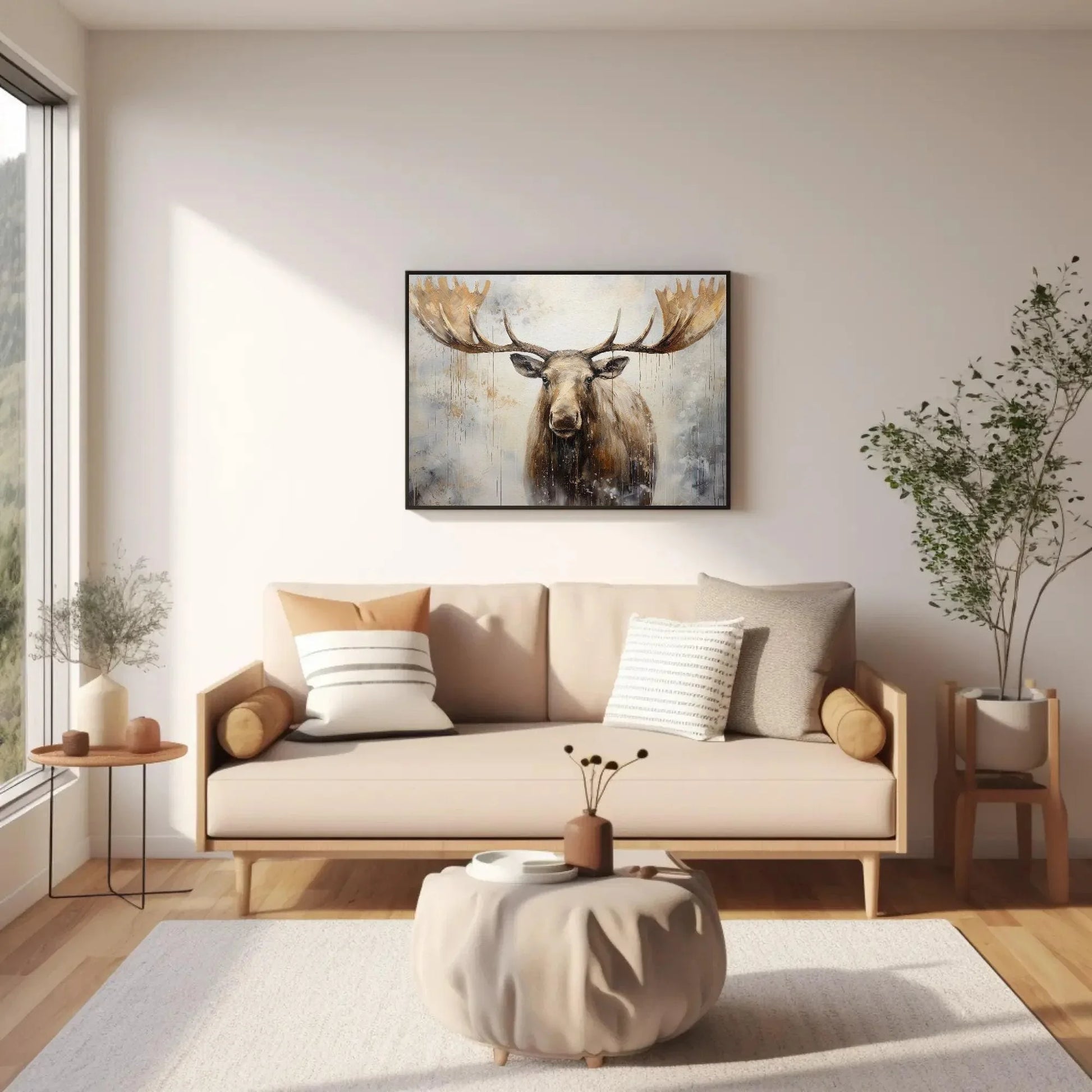 Moose with Large Antlers Abstract Framed Canvas Print | Moose Wall Art | Moose Poster Print | Animal Wall Decor | Ready to Hand Wall Art – Canvas Print