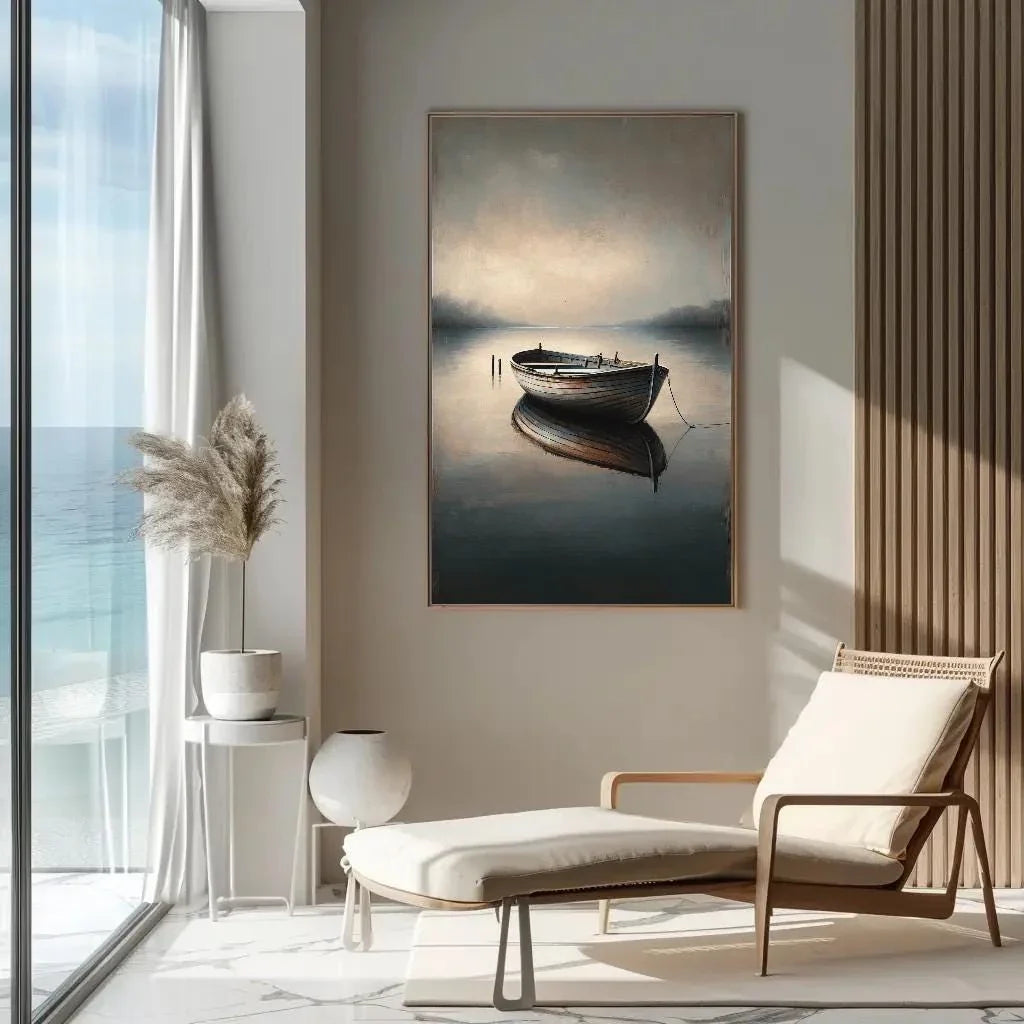 Canvas Print of Boat Painting, Nautical Wall Art for Lodge and Lake House Decor, Cabin Style Canoe Artwork Wall Art – Canvas Print
