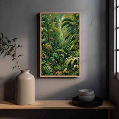 Henri Rousseau Tropical Jungle Oil Painting Floral Wall Art Framed Canvas Print Tropical Decor Green Forest Ready To Hang Wall Art – Canvas Print