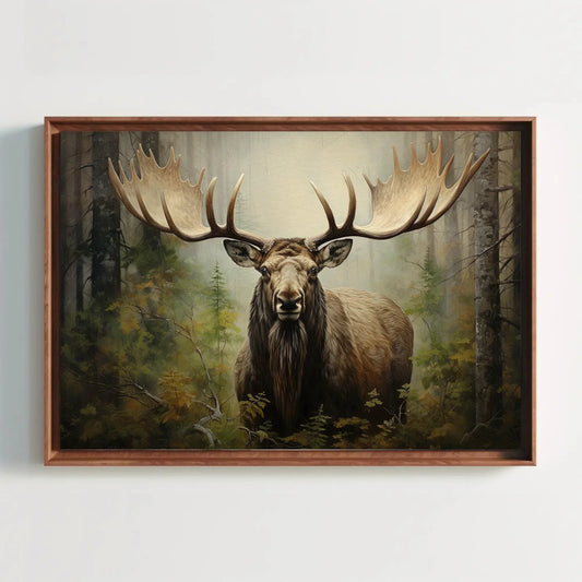 Moose In The Forest Large Canvas Painting Moose With Antlers Canvas Wall Art Moose Wall Art Framed Print Stretched Canvas Ready To Hang Wall Art – Canvas Print