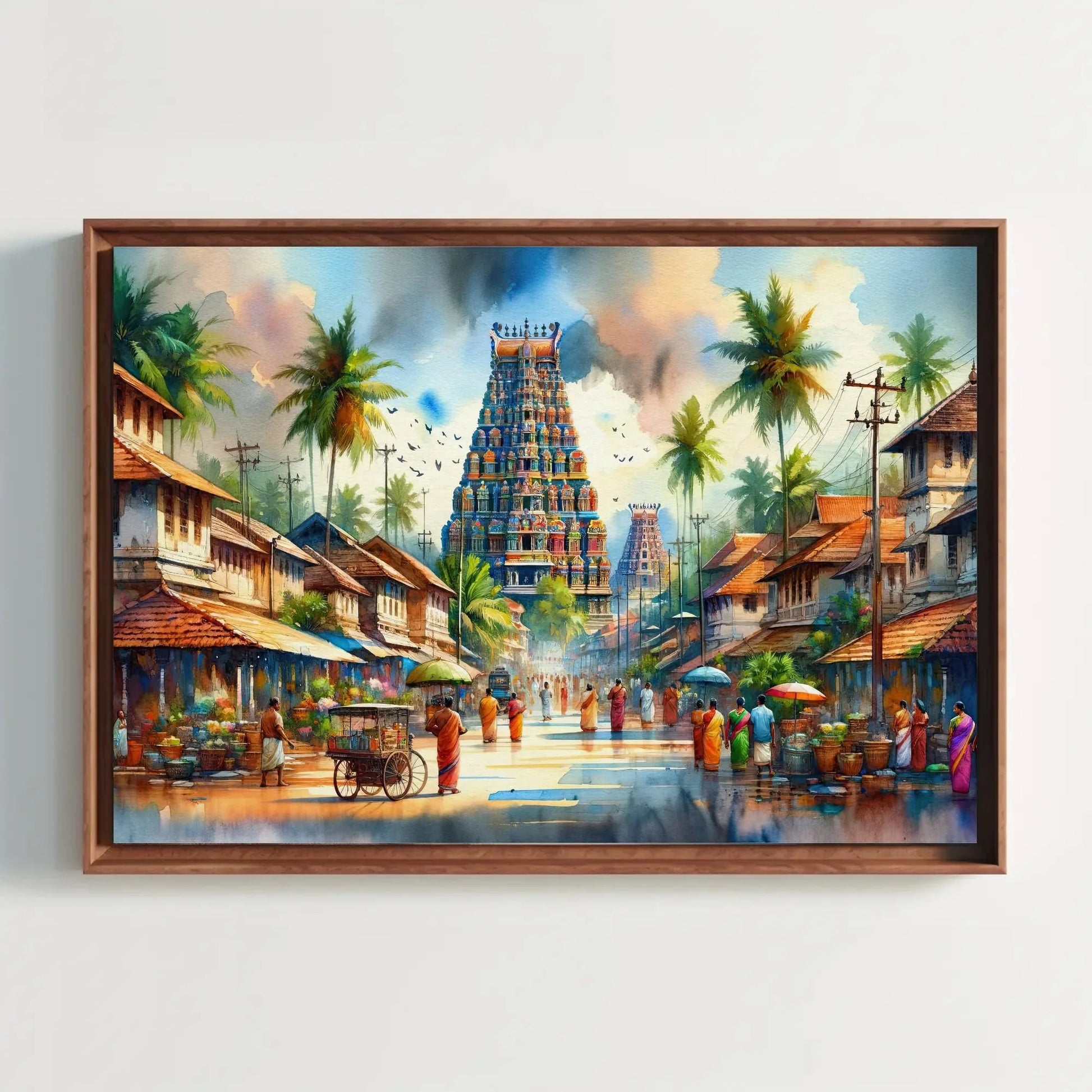 South India Landscape Traditional Framed Canvas & Poster Painting: Vibrant Cultural Art, South Indian, Home and Office Decor, Ready to Hang Wall Art – Canvas Print